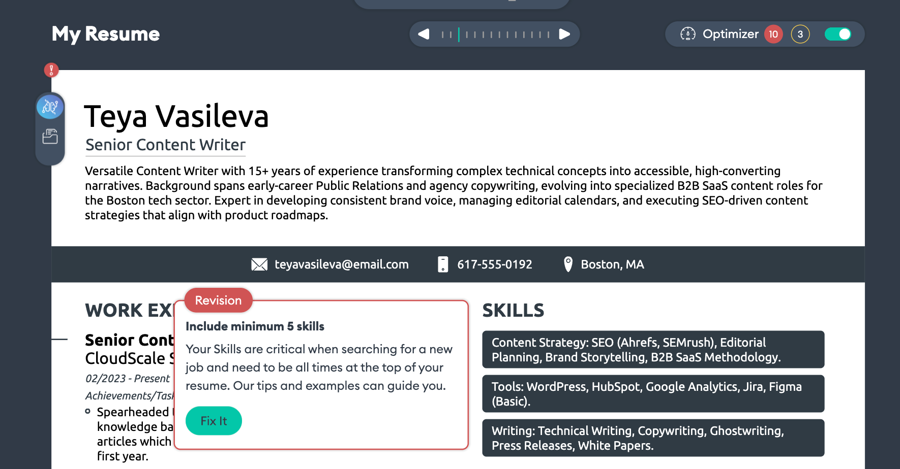 Screenshot of Novoresume's editor