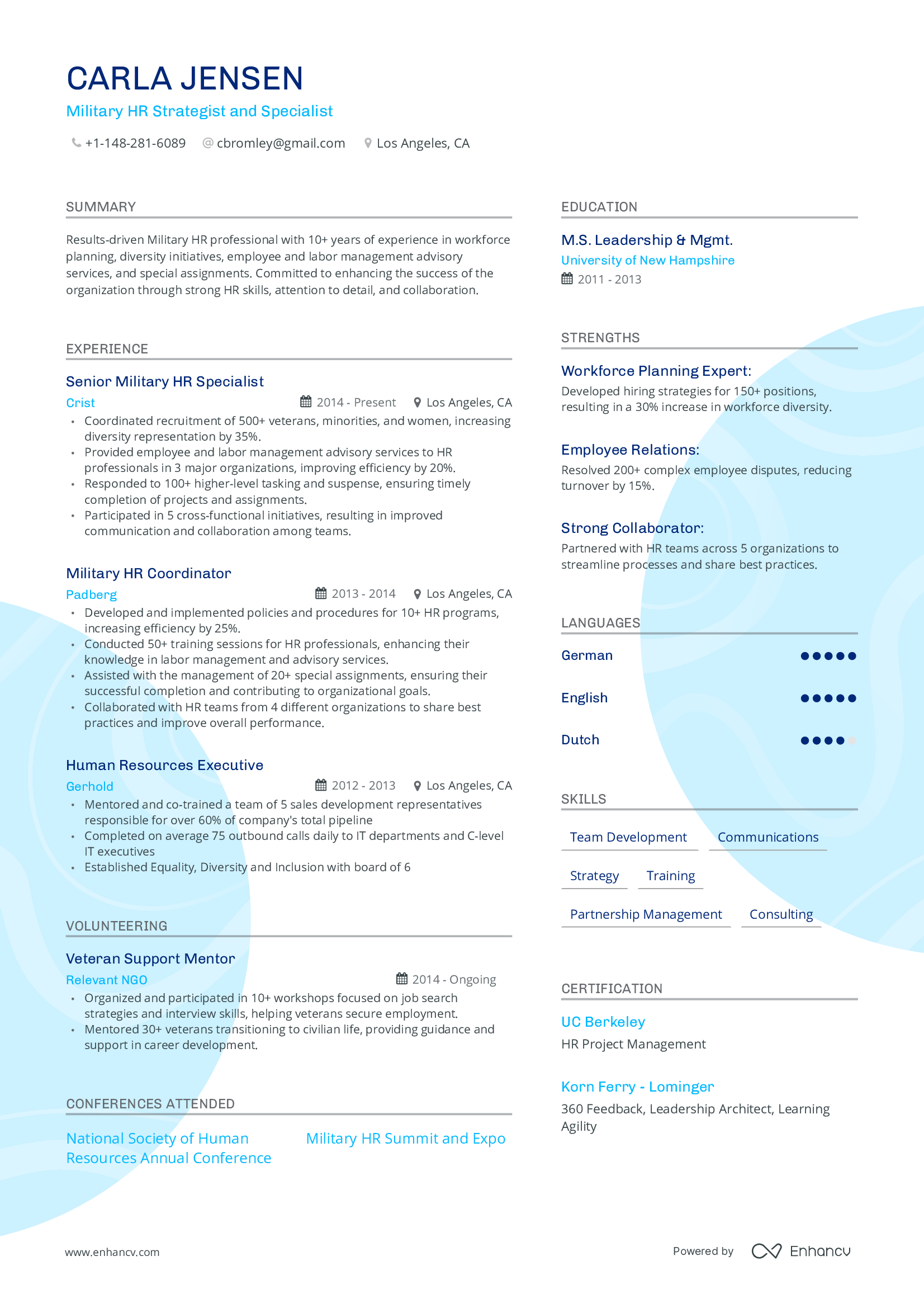 Military HR Strategist and Specialist
 resume example