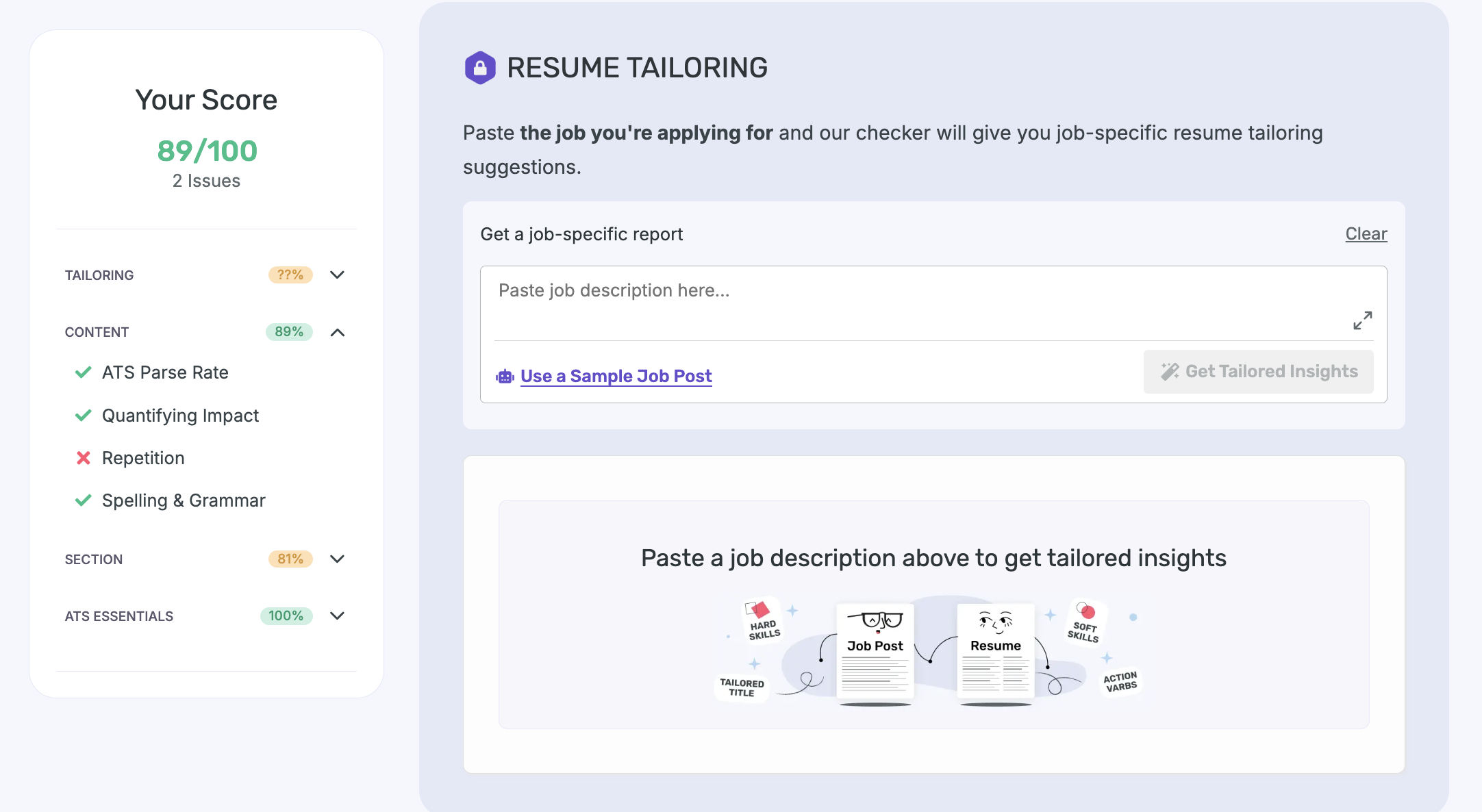 An inside view of Enhancv's grammar checking tool for resumes