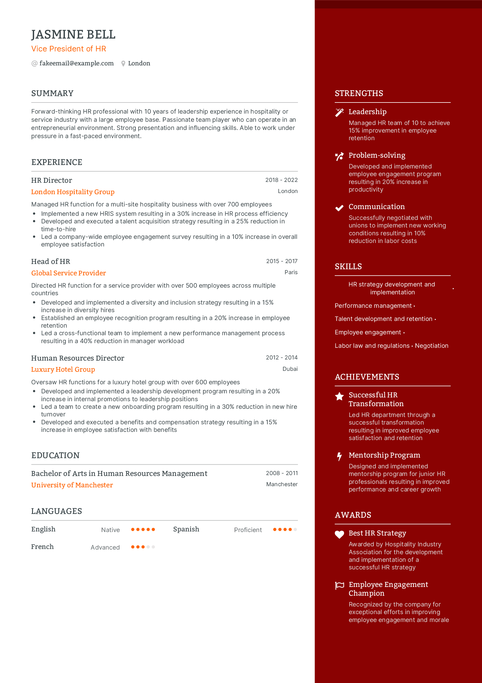 Vice President of HR resume example