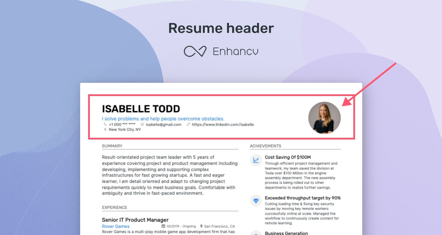 what to write in your resume header