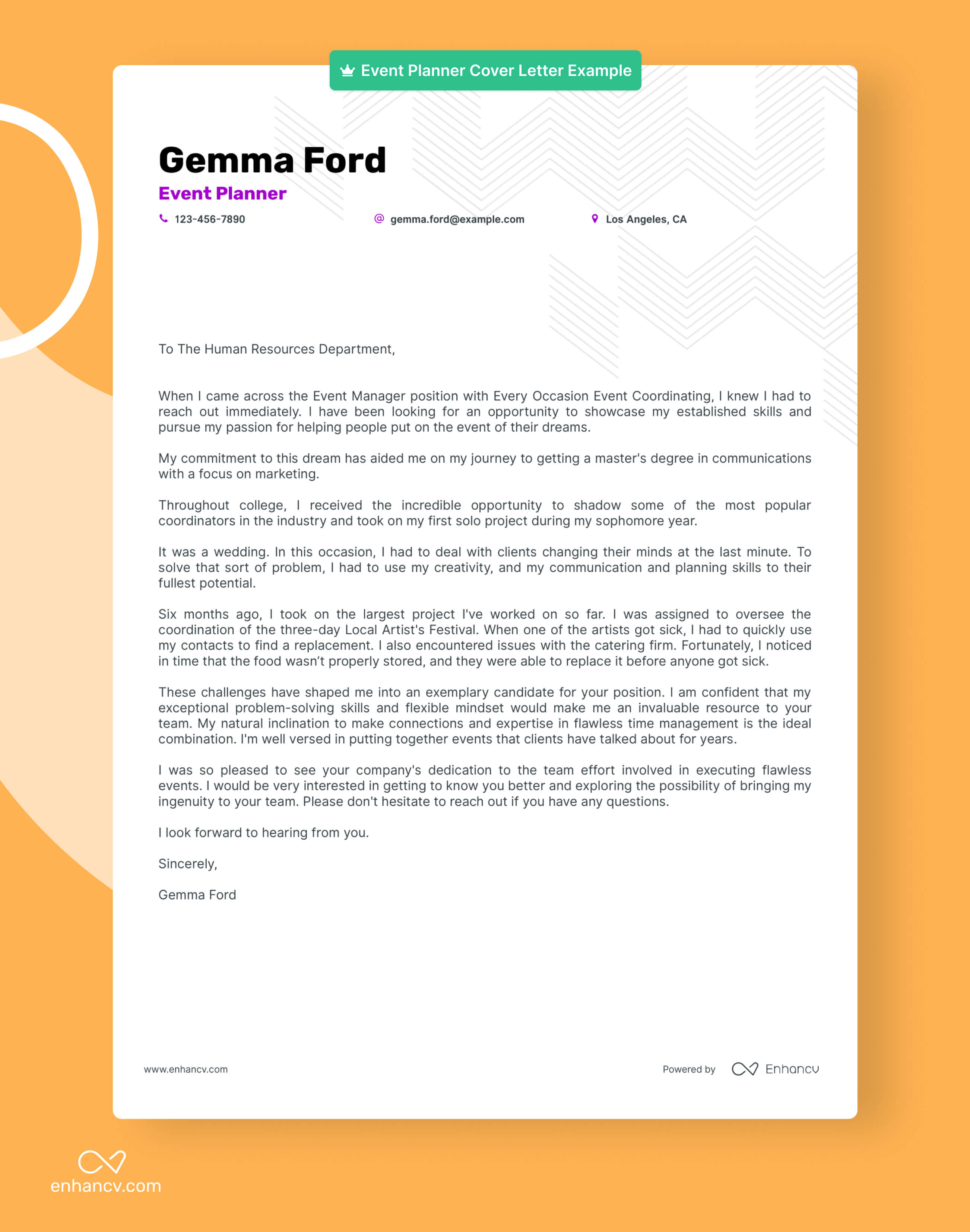 event planning cover letter samples