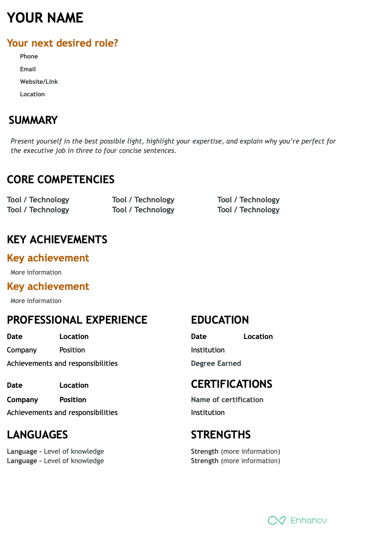 Executive resume template for Google Docs
