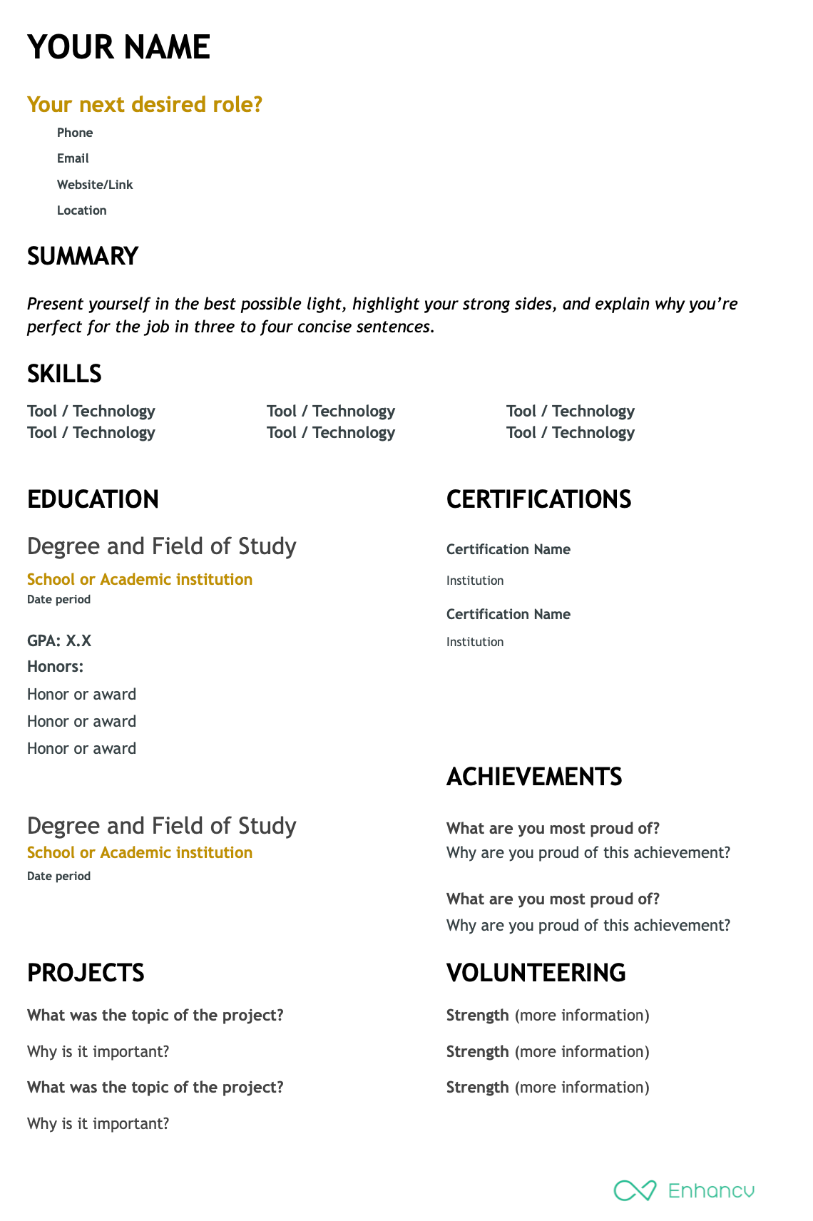 College resume template for Google Docs