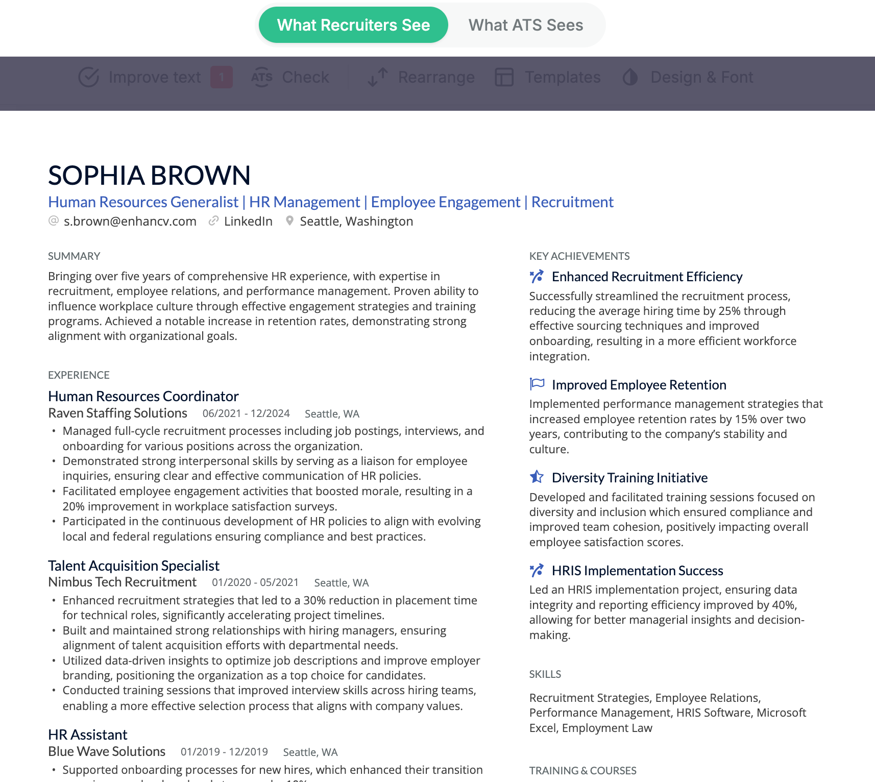 An image showing a resume. This is what the recruiter sees once they receive your resume