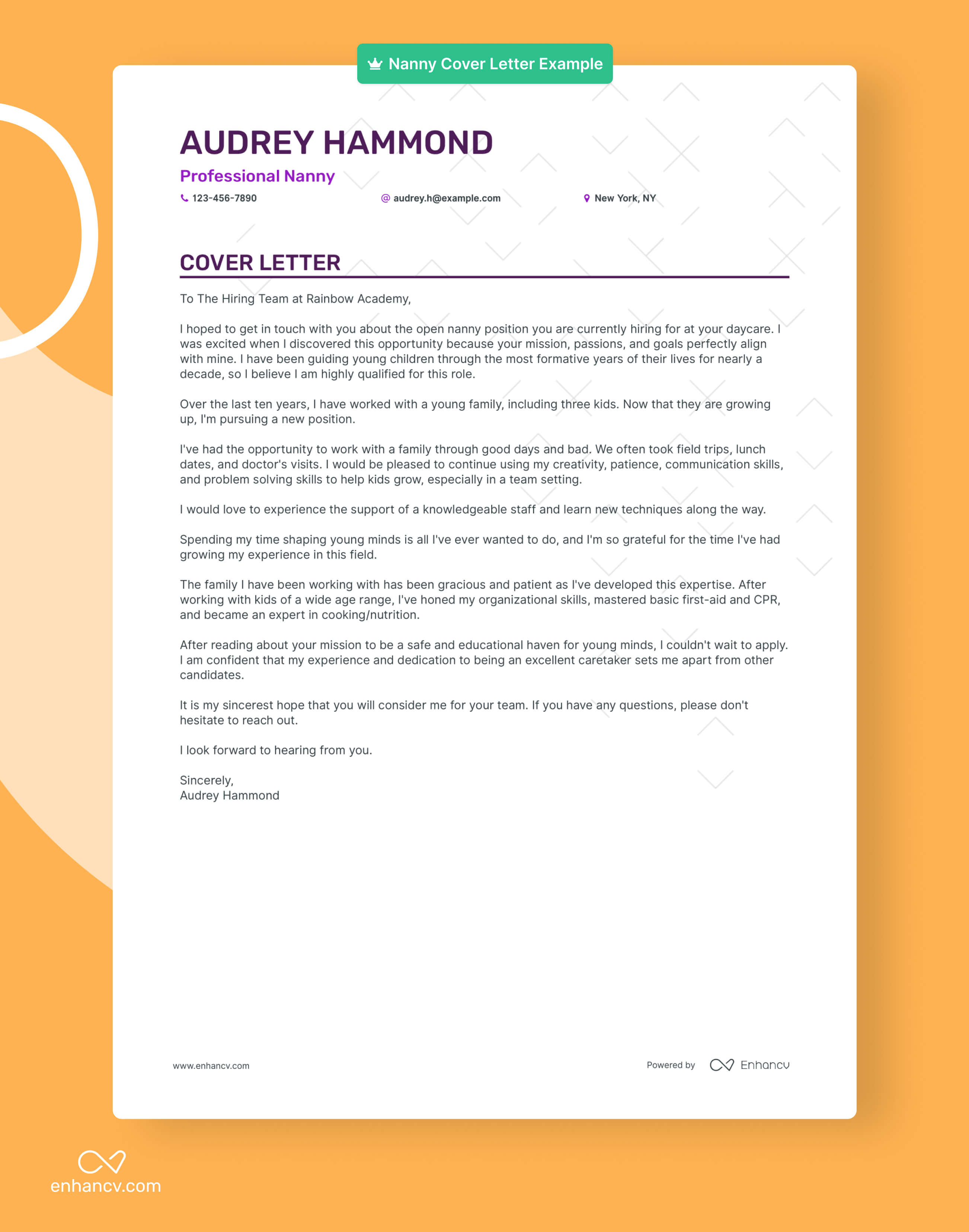 nanny cover letter template