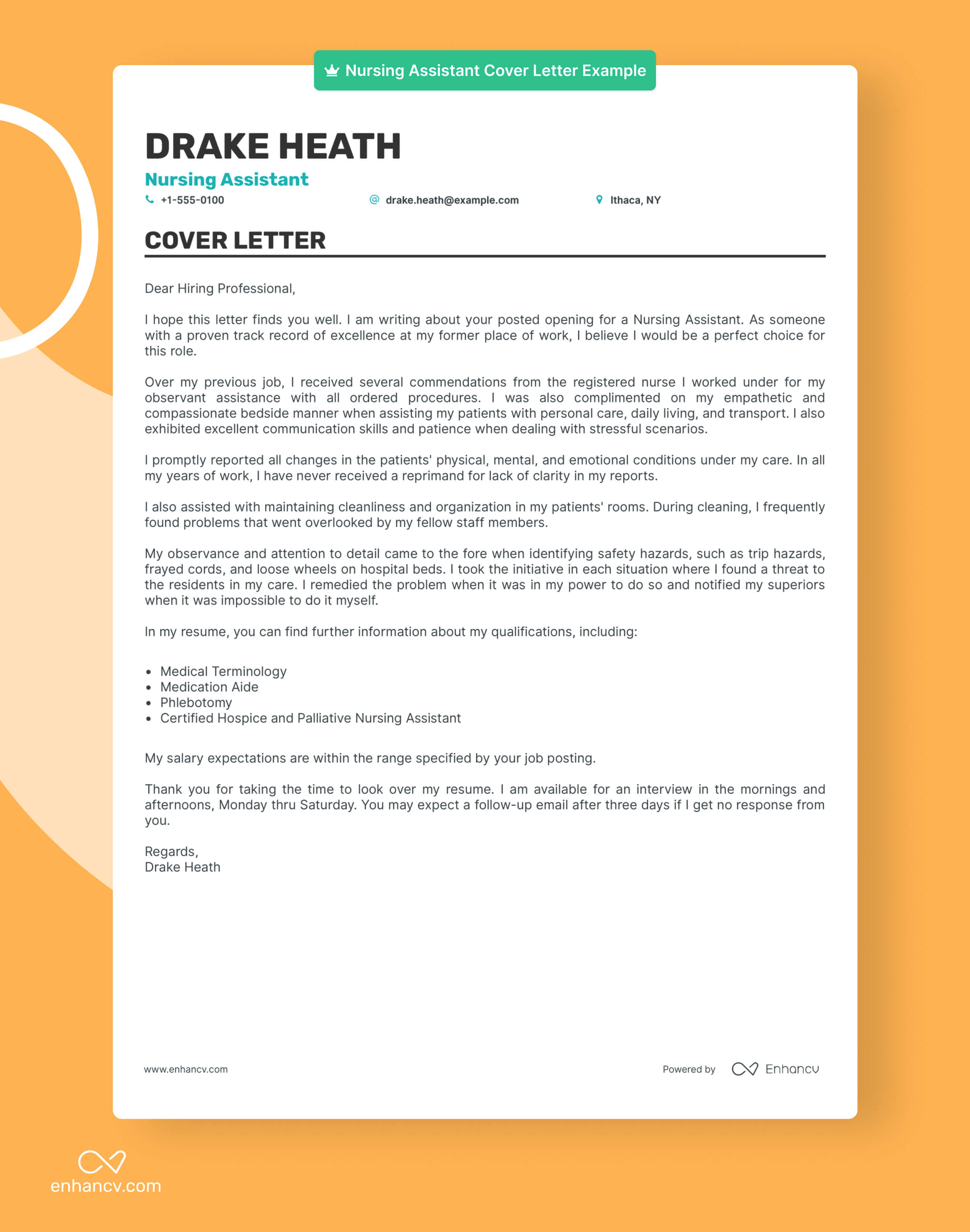 nursing assistant cover letter examples for resume