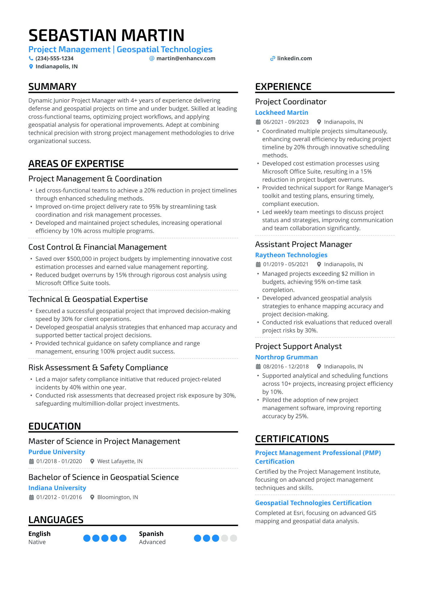 Project Management | Geospatial Technologies resume example