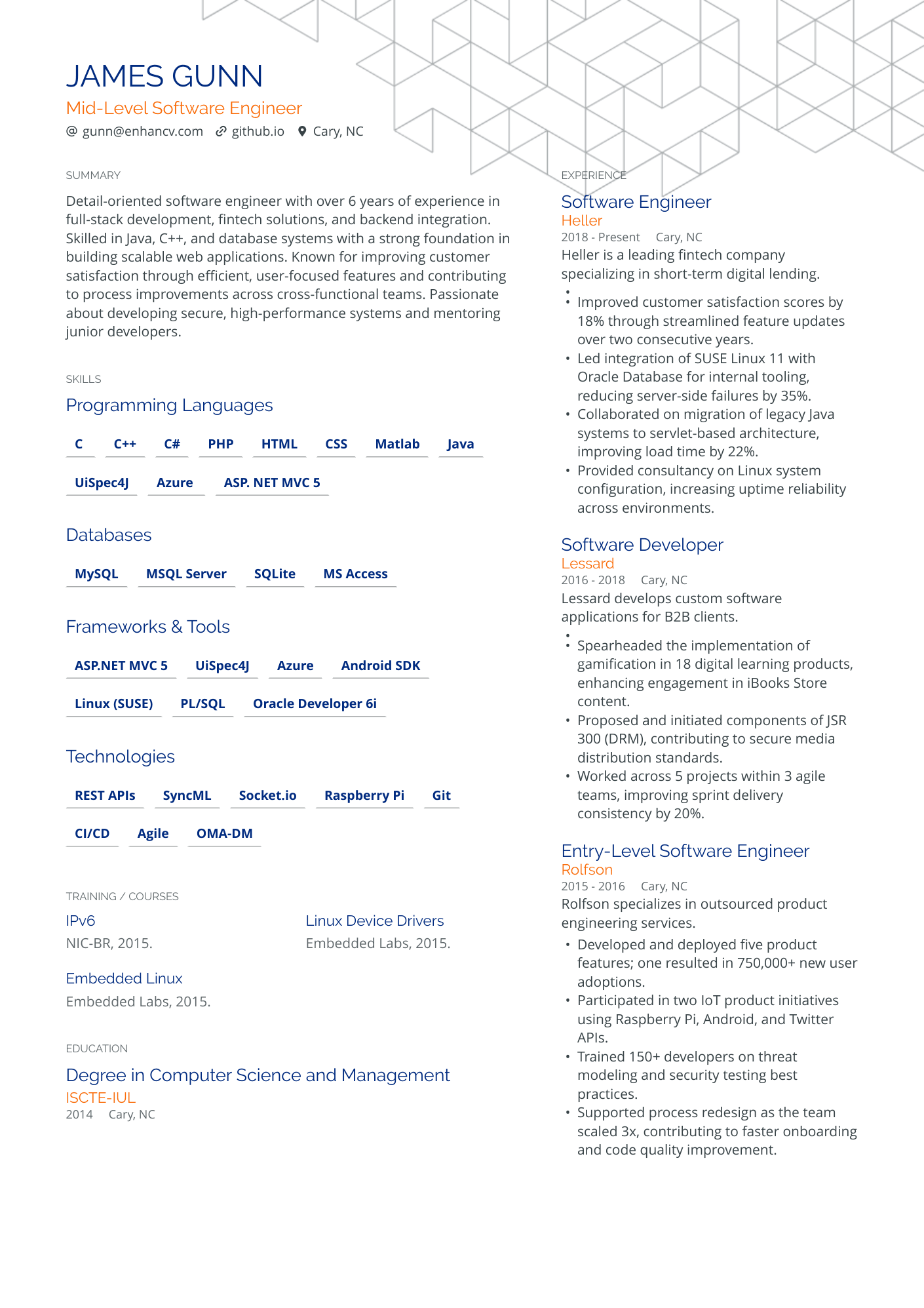 Mid Level Software Engineer resume example