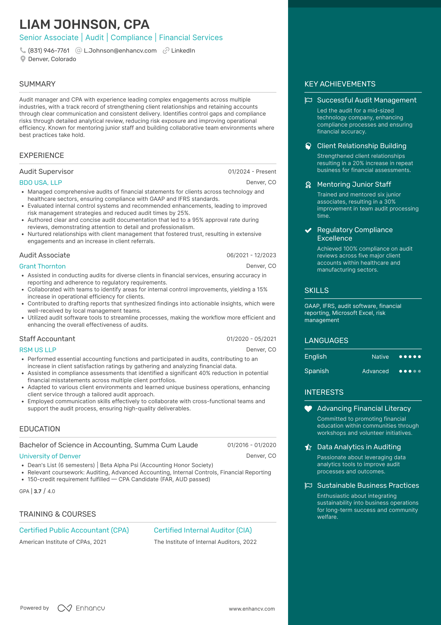Senior Associate | Audit | Compliance | Financial Services resume example