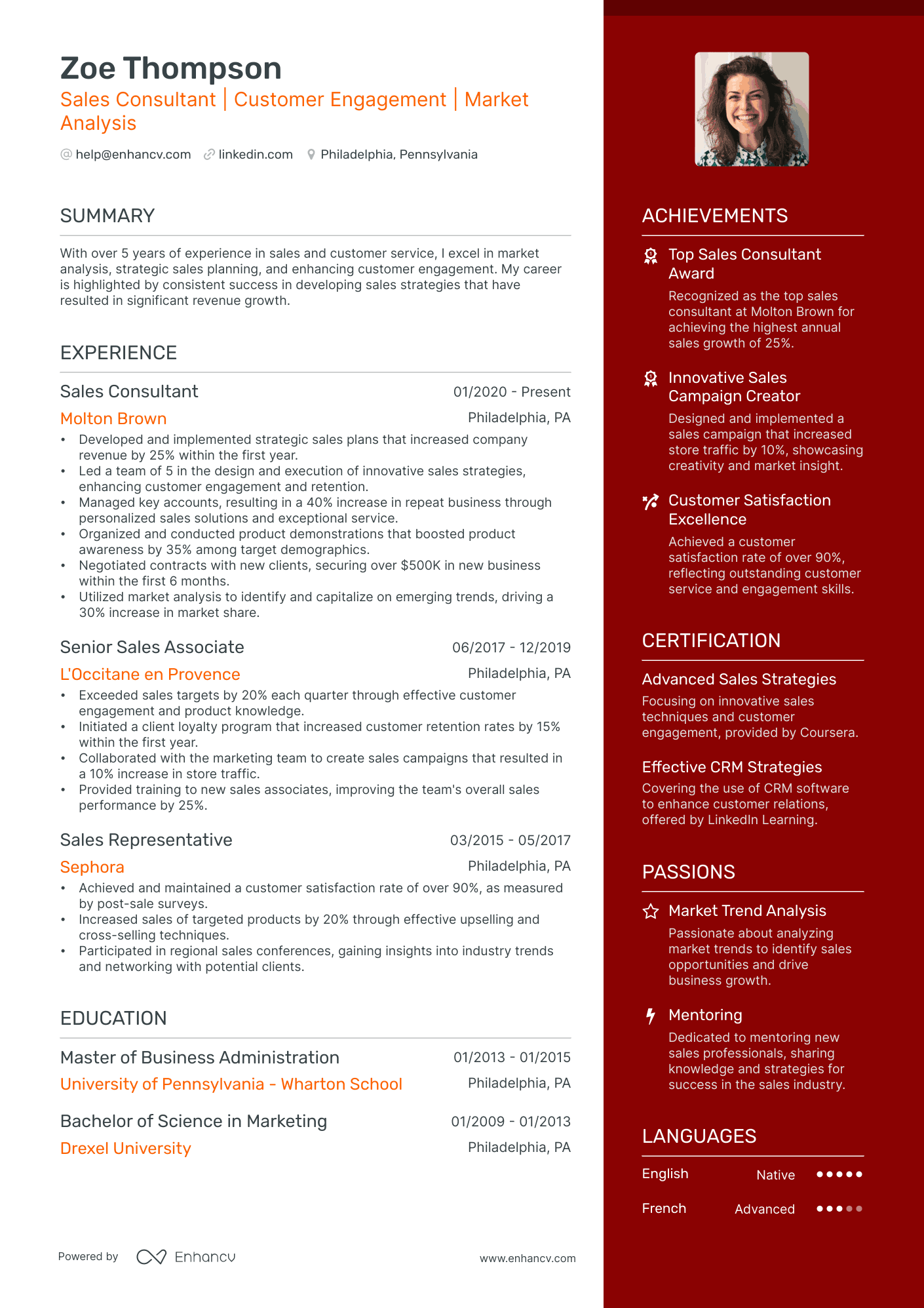 Sales Consultant | Customer Engagement | Market Analysis resume example