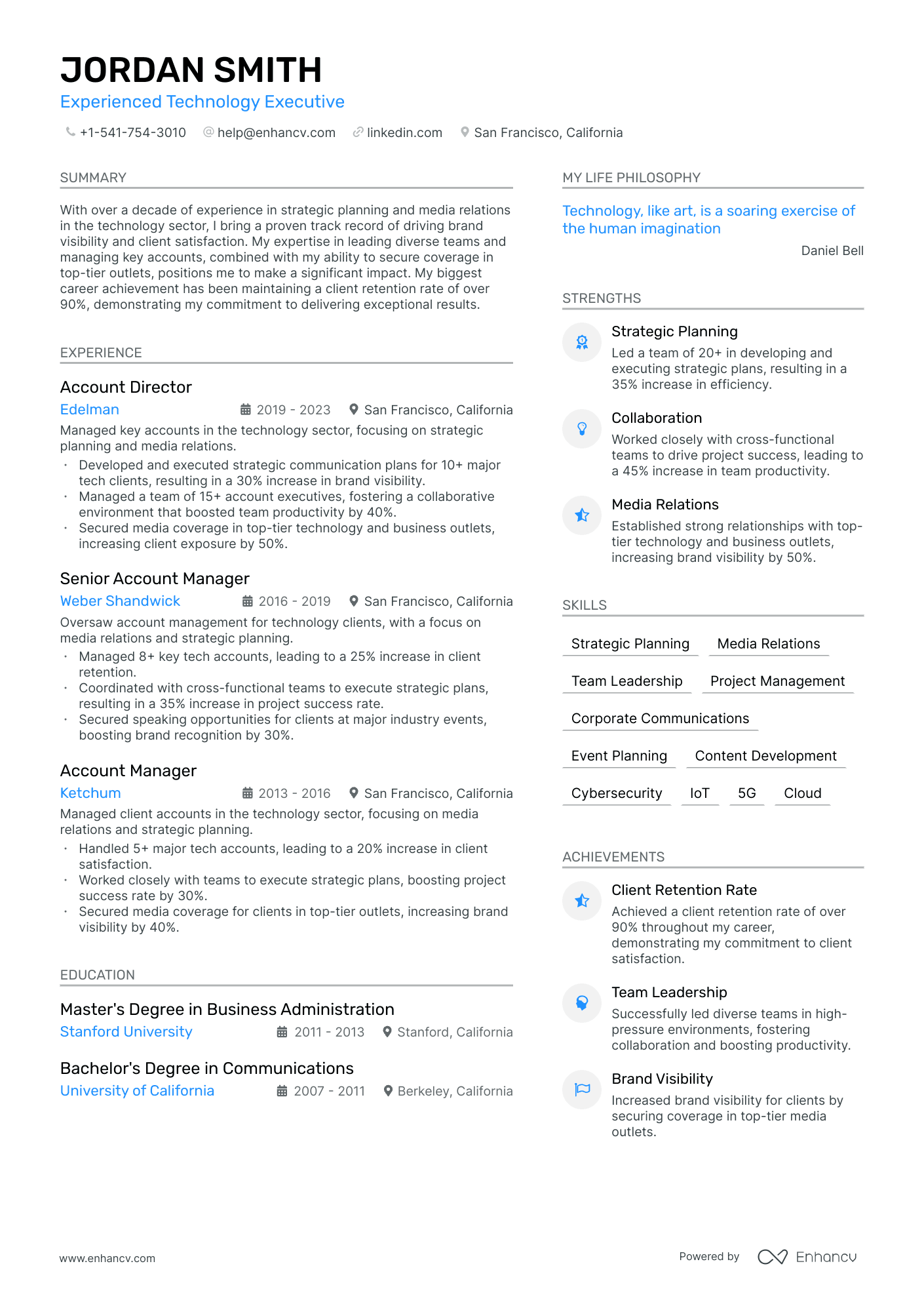 Experienced Technology Executive resume example