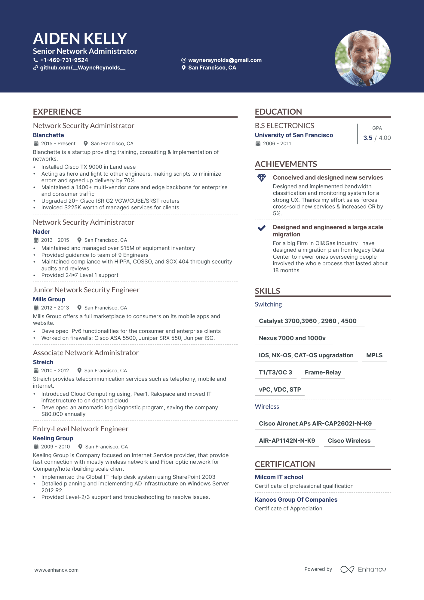Senior Network Administrator resume example