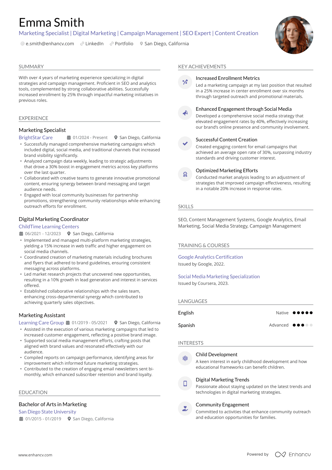 Marketing Specialist | Digital Marketing | Campaign Management | SEO Expert | Content Creation resume example