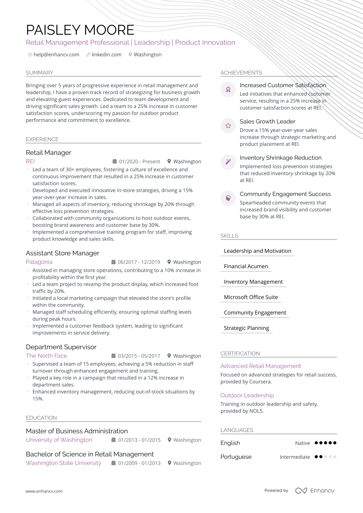 Retail Management Professional | Leadership | Product Innovation resume example
