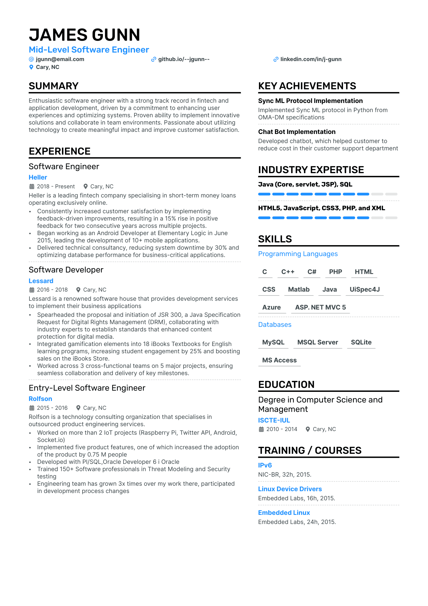 Mid Level Software Engineer resume example