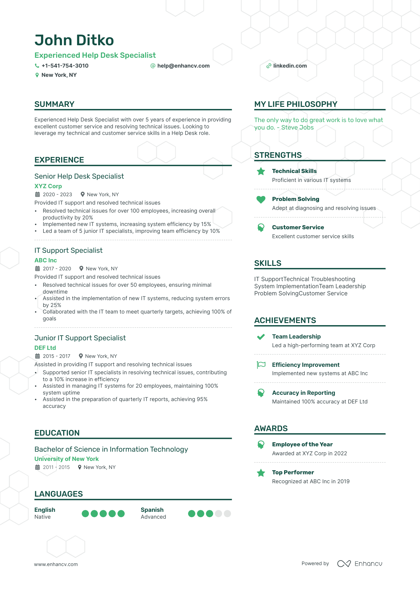 Experienced Help Desk Specialist resume example