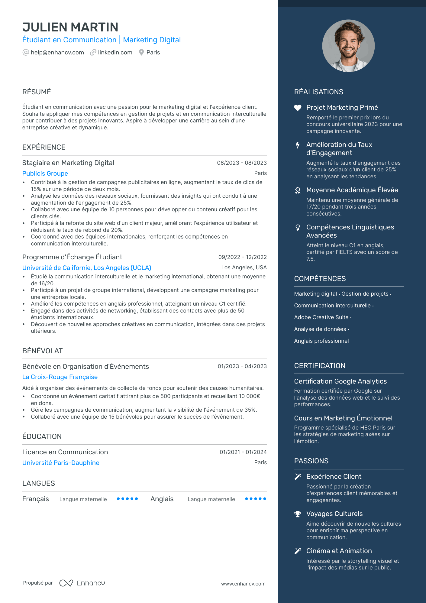 Étudiant en Communication | Marketing Digital resume example
