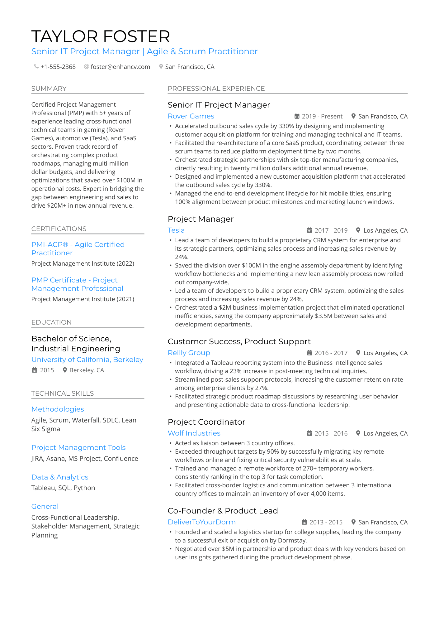 Senior IT Project Manager | Agile & Scrum Practitioner resume example