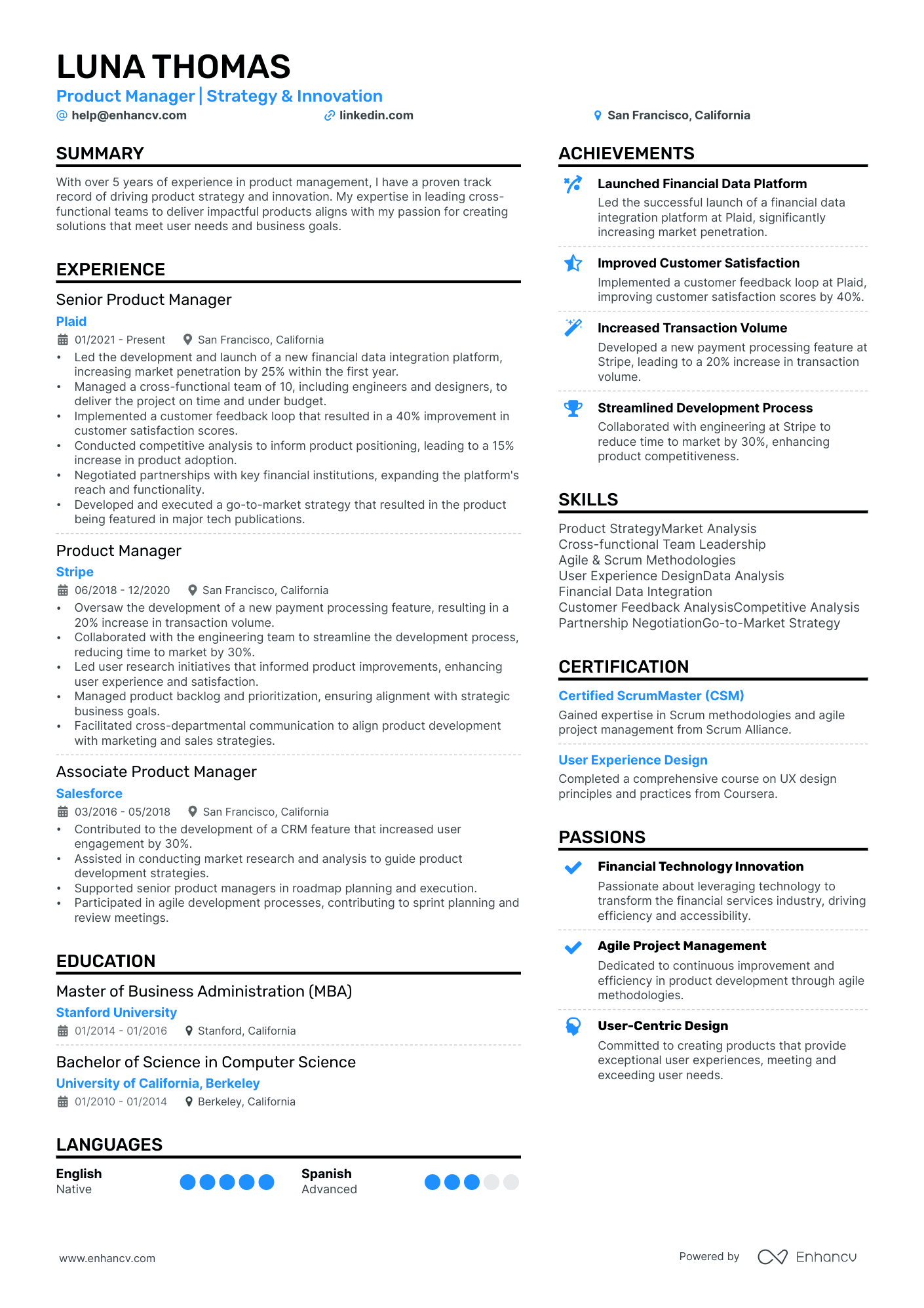 Product Manager | Strategy & Innovation resume example