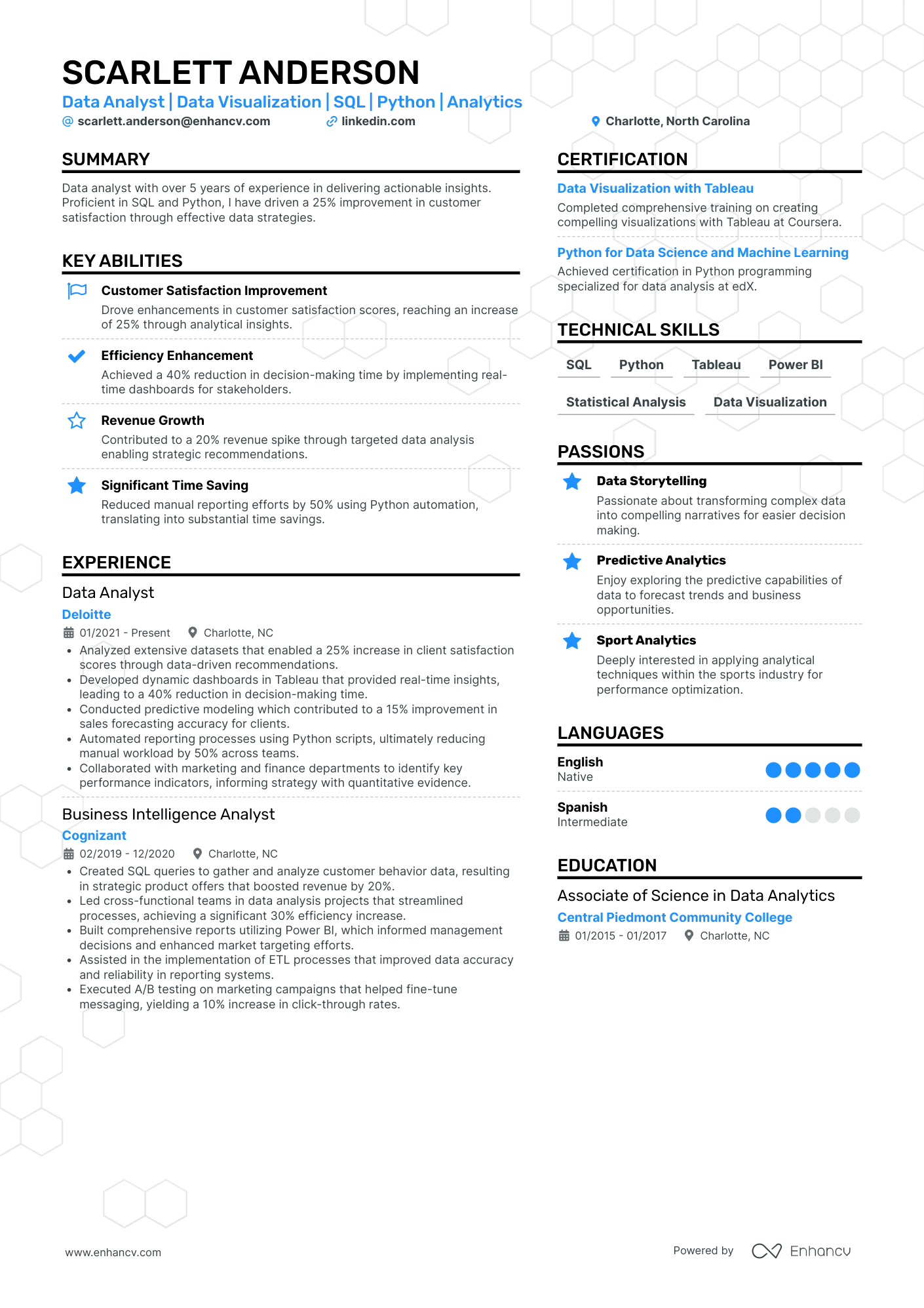 Data Analyst | Data Visualization | SQL | Python | Analytics resume example