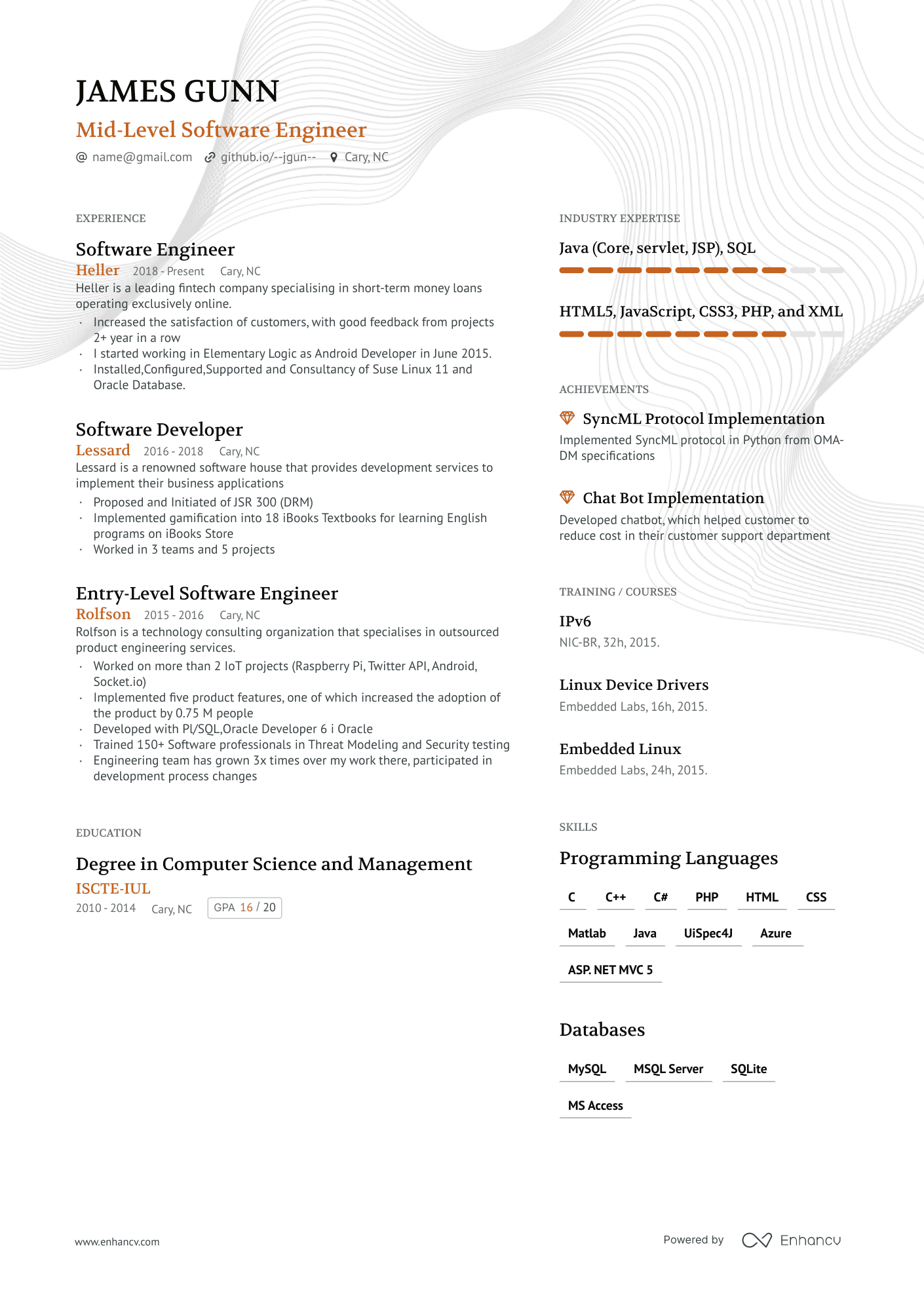 Mid Level Software Engineer resume example