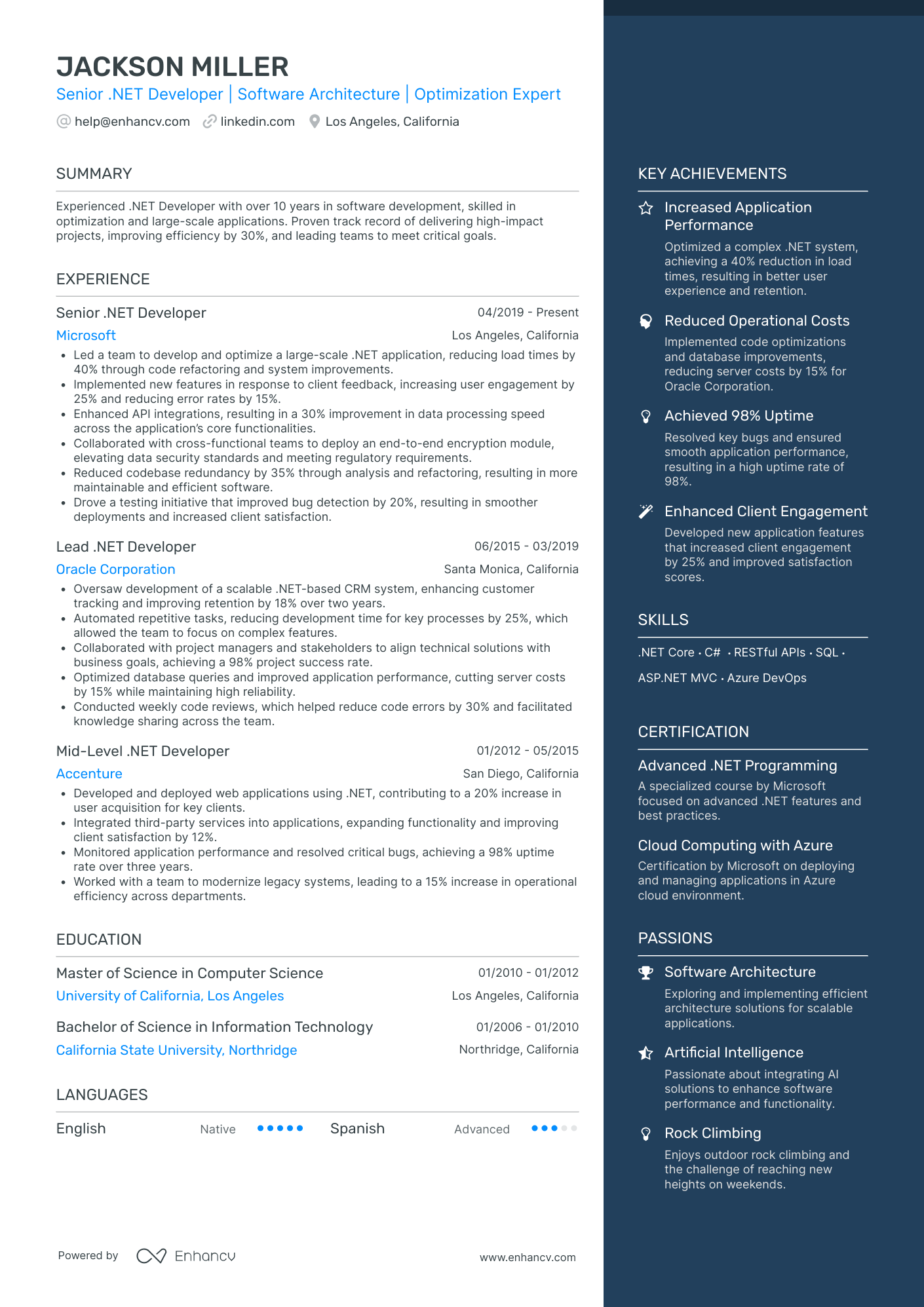 Senior .NET Developer | Software Architecture | Optimization Expert resume example