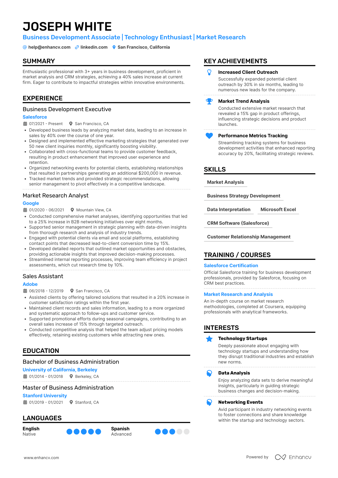 Business Development Associate | Technology Enthusiast | Market Research resume example