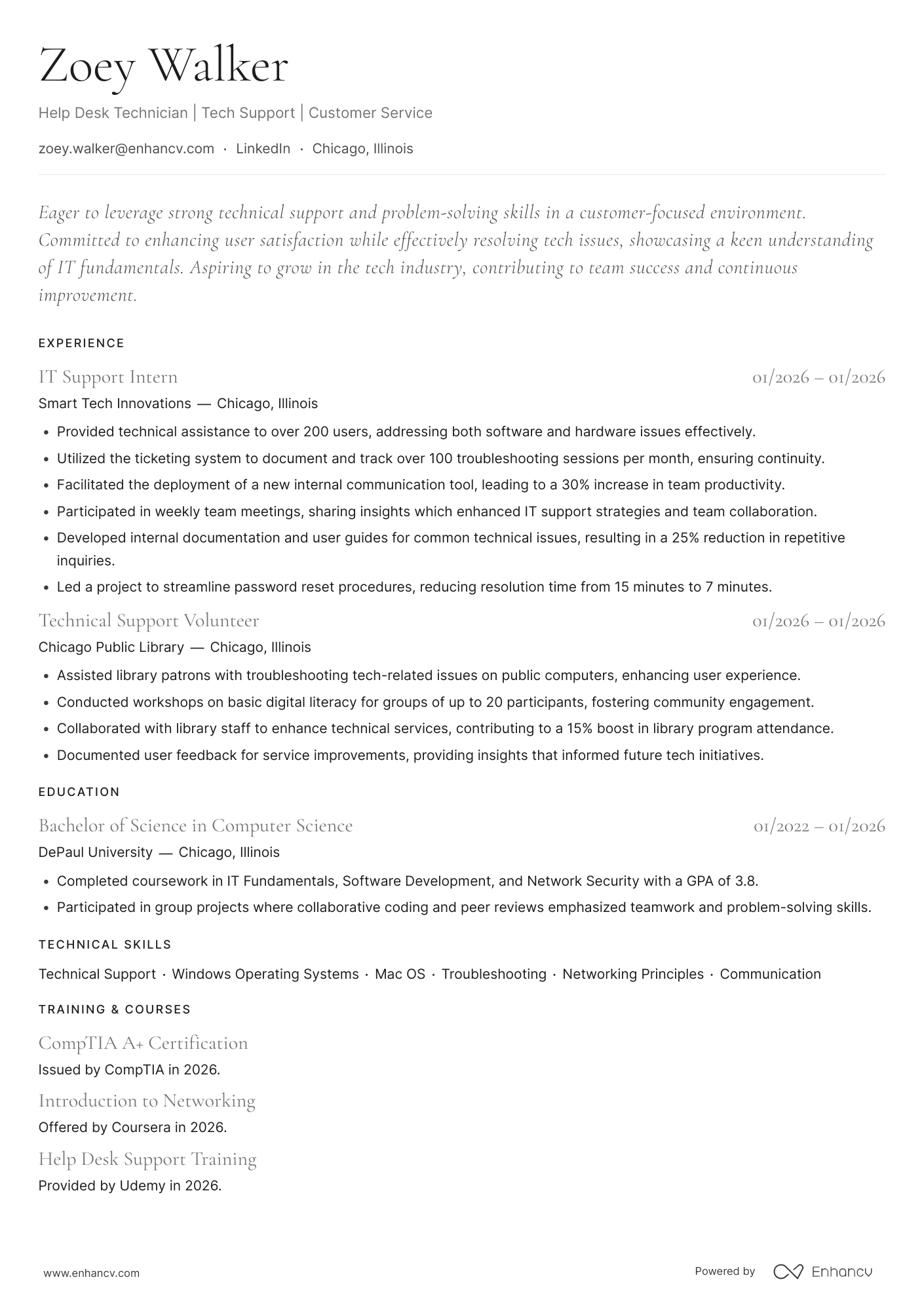 Help Desk Technician | Tech Support | Customer Service resume example