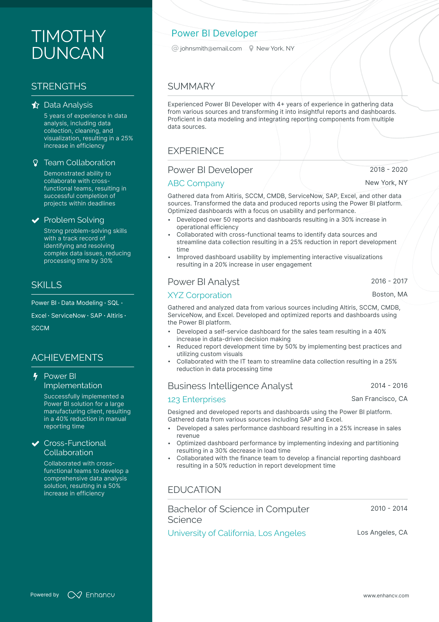 resume templates for power bi developer