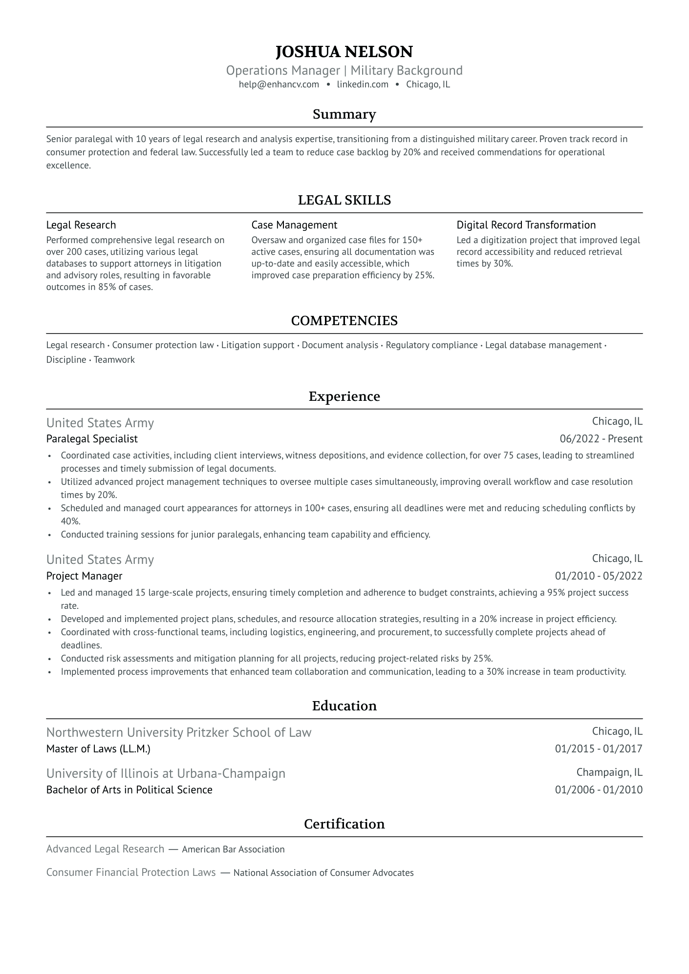 Operations Manager | Military Background resume example