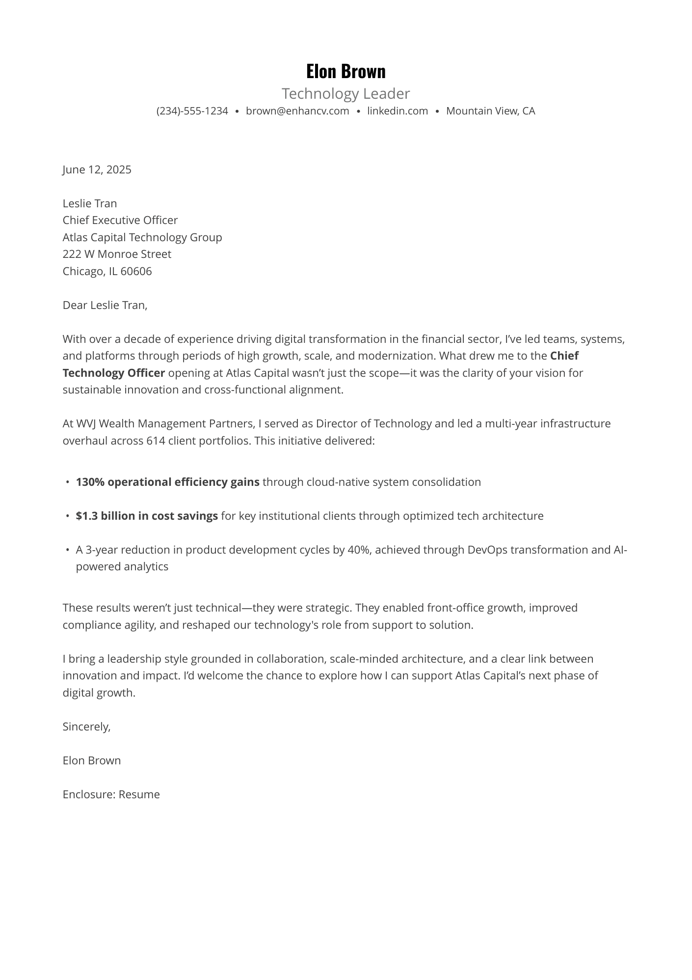 Technology Leader resume example