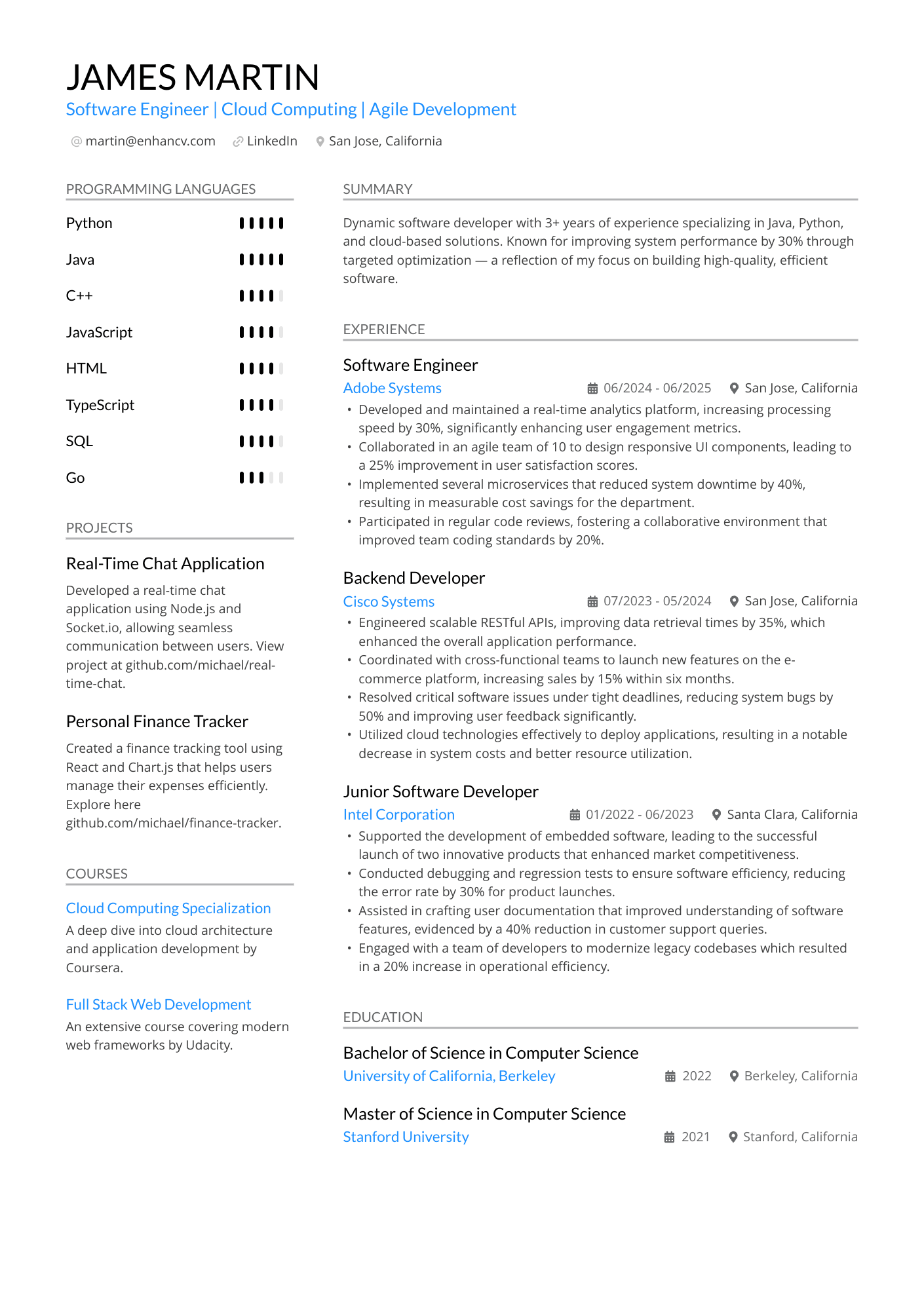 Software Engineer | Cloud Computing | Agile Development resume example