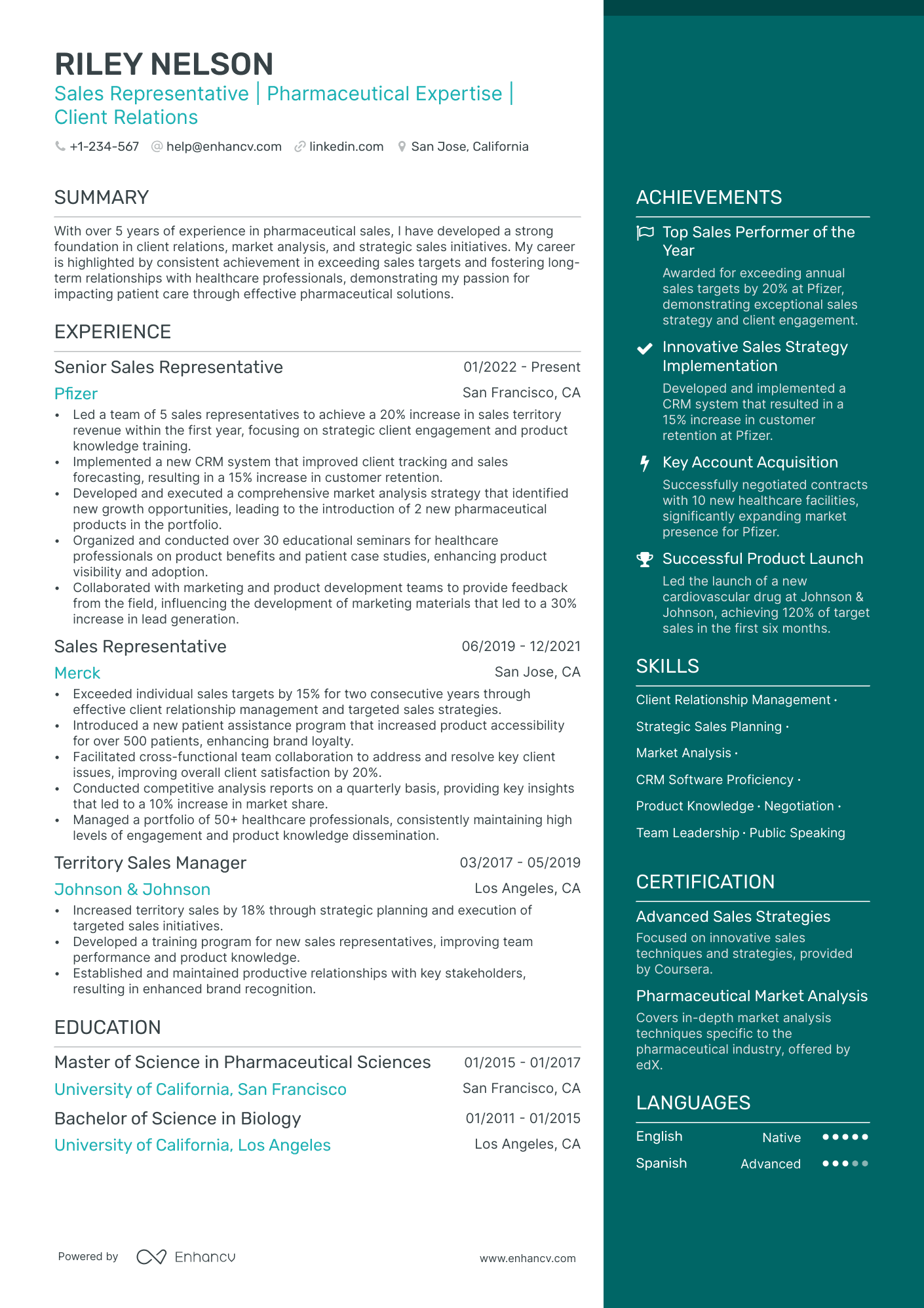 Sales Representative | Pharmaceutical Expertise | Client Relations resume example