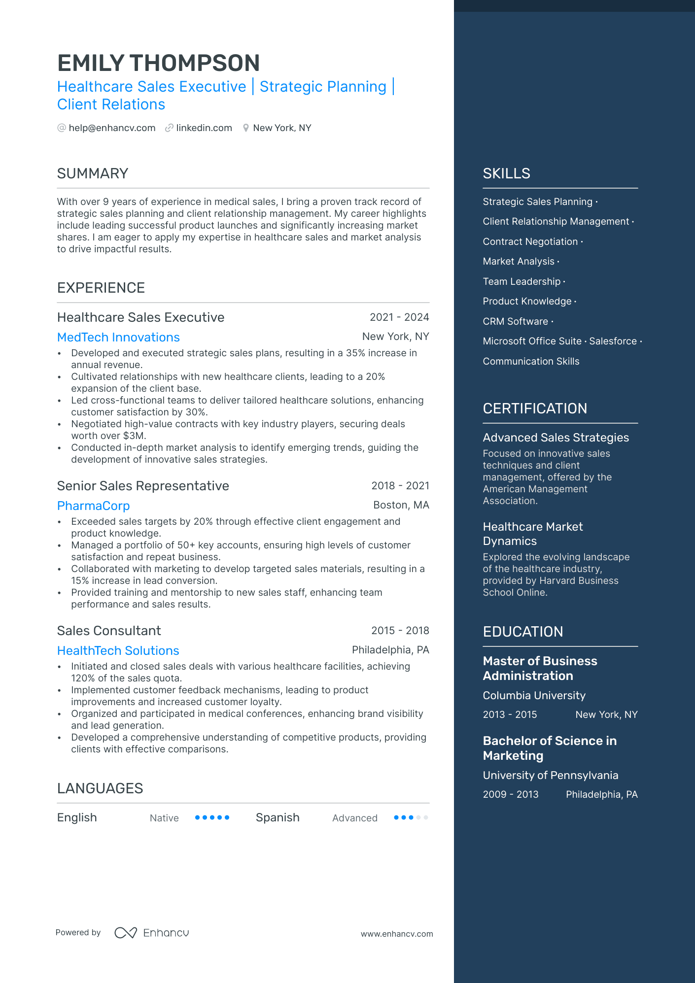 Healthcare Sales Executive | Strategic Planning | Client Relations resume example