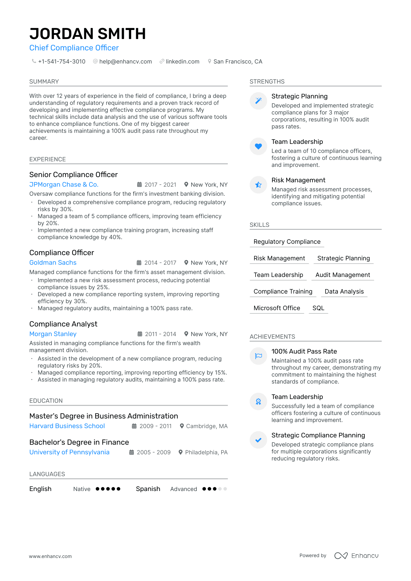 Chief Compliance Officer resume example