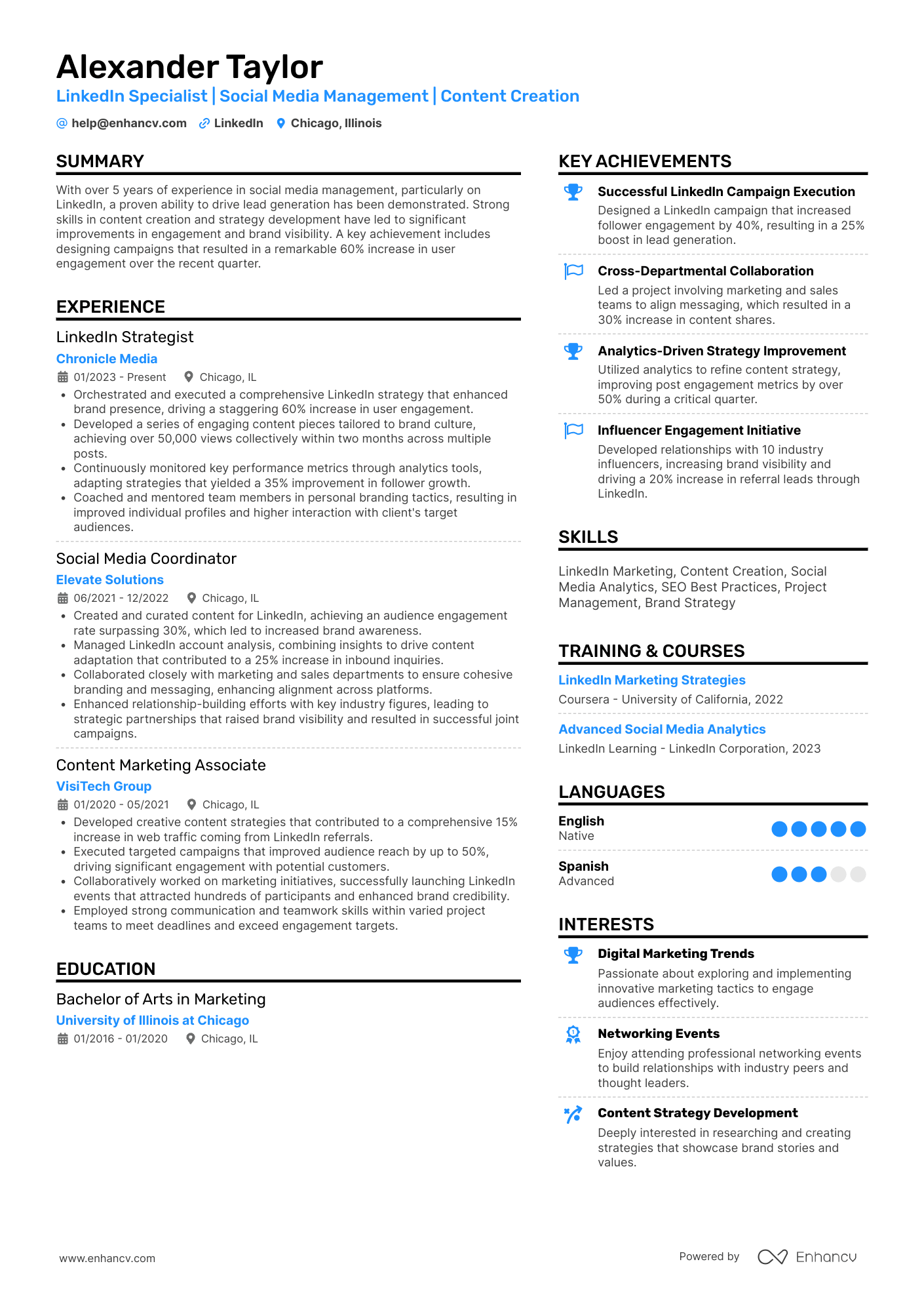 LinkedIn Specialist | Social Media Management | Content Creation resume example