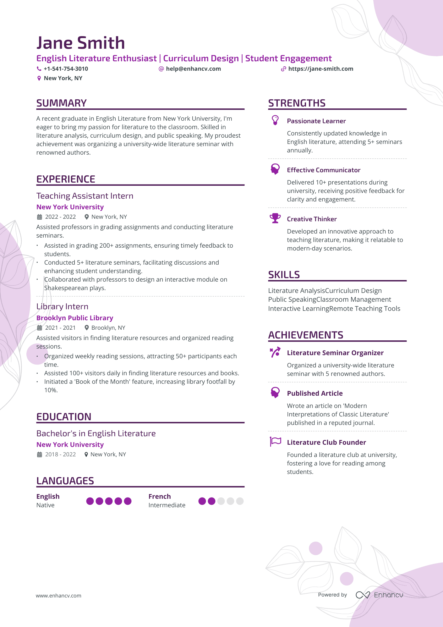 First year teacher resume example