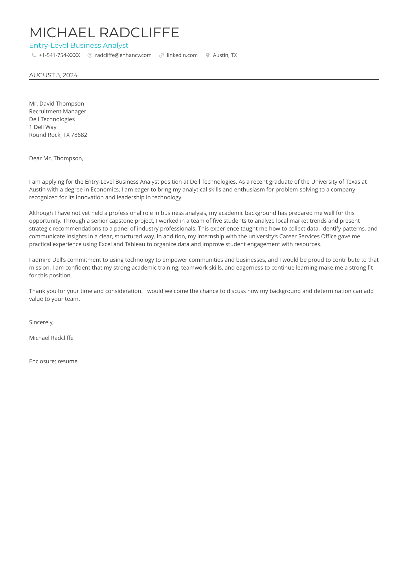Entry Level Business Analyst resume example