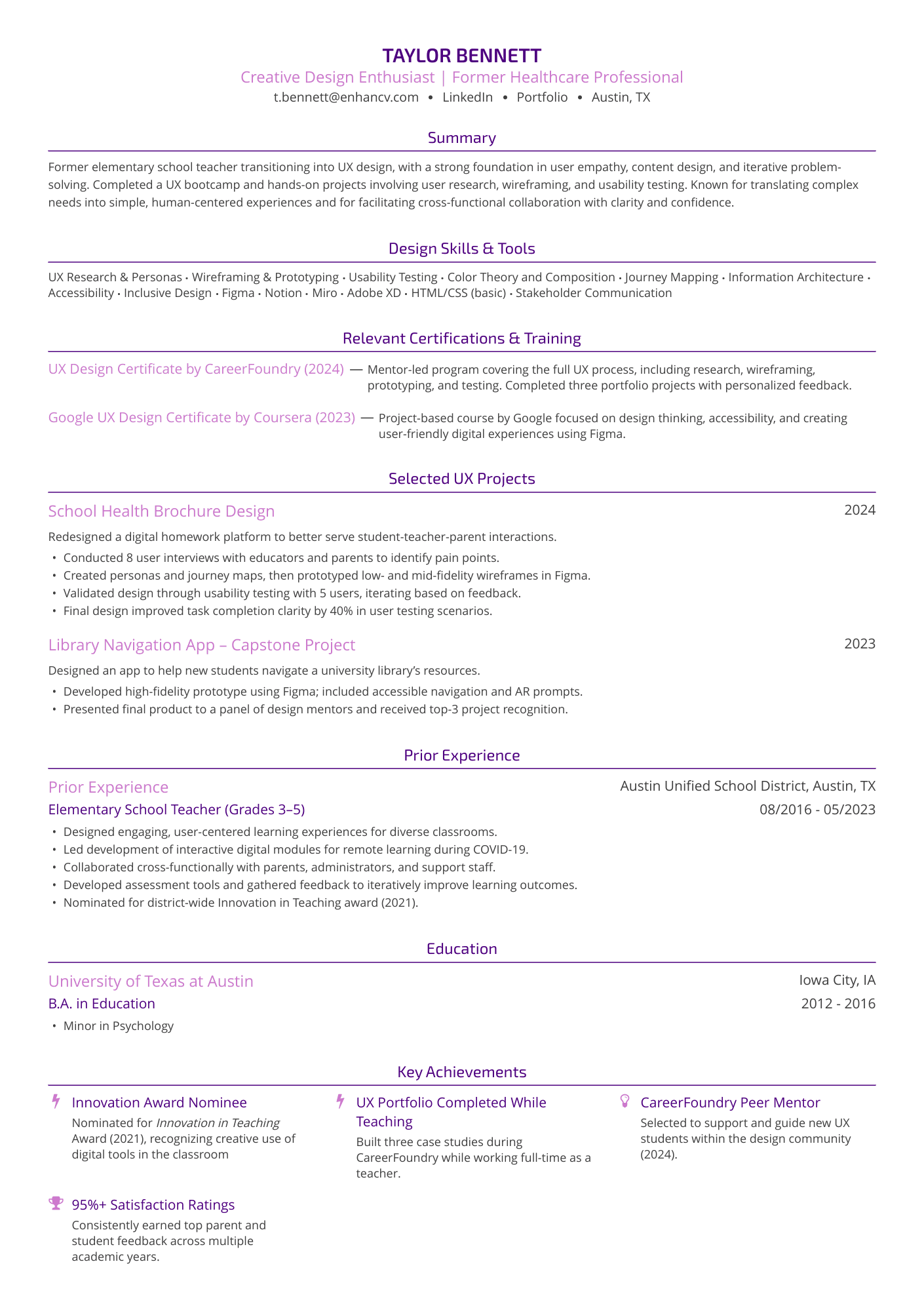 Creative Design Enthusiast | Former Healthcare Professional resume example