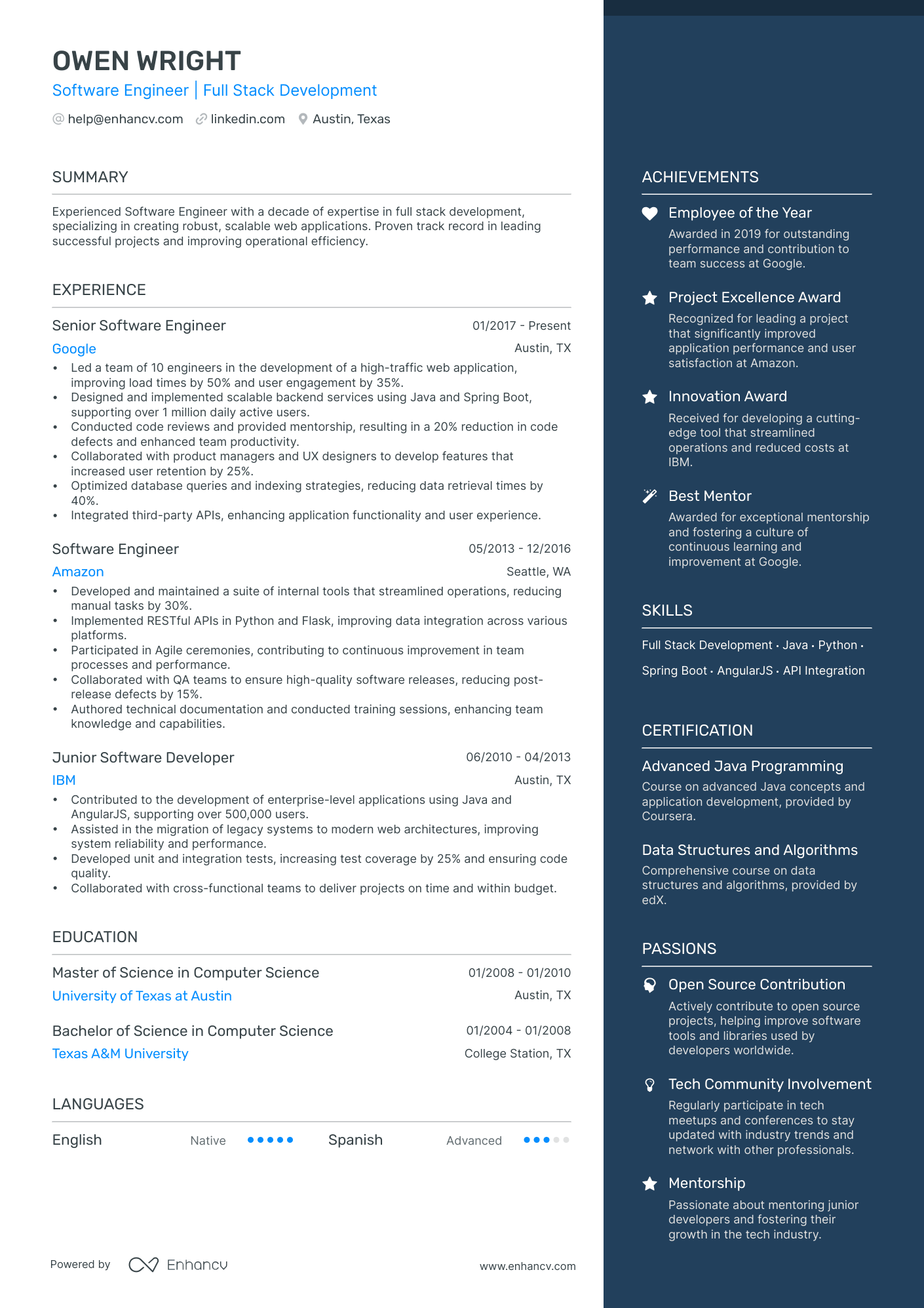 Software Engineer | Full Stack Development resume example