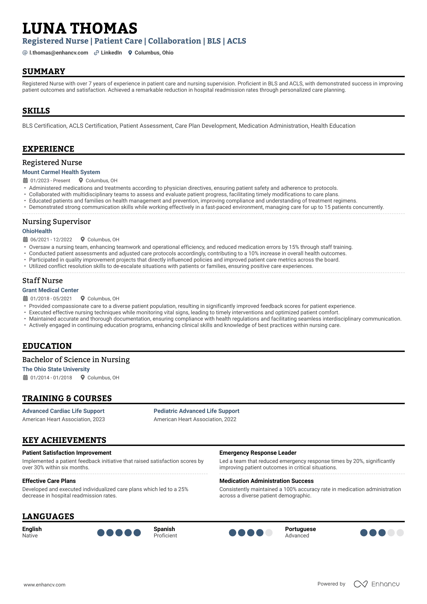 Registered Nurse | Patient Care | Collaboration | BLS | ACLS resume example