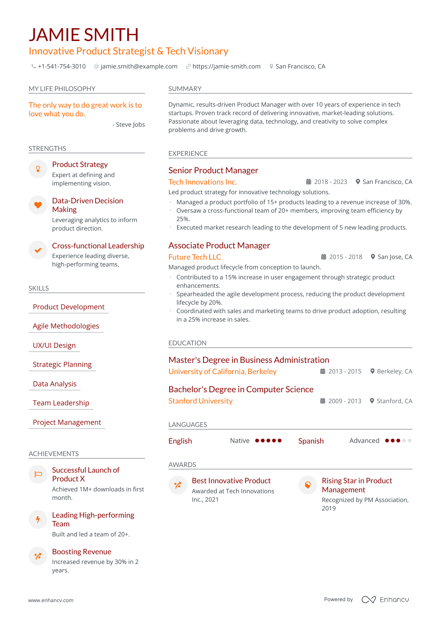 Innovative Product Strategist & Tech Visionary resume example