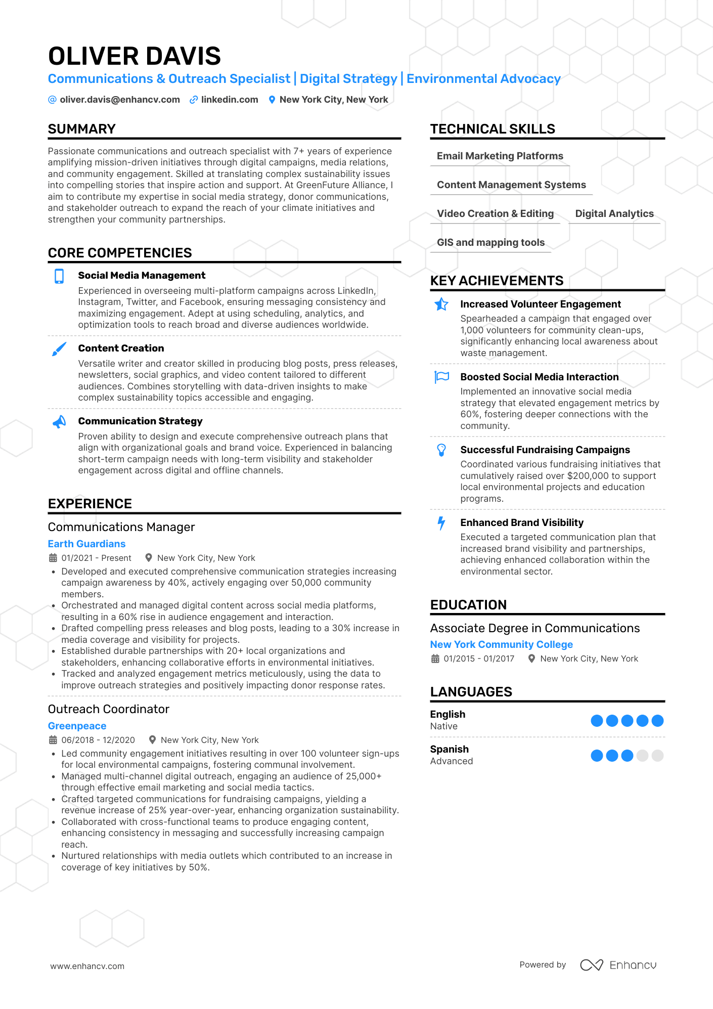 Communications &amp; Outreach Specialist | Digital Strategy | Environmental Advocacy resume example