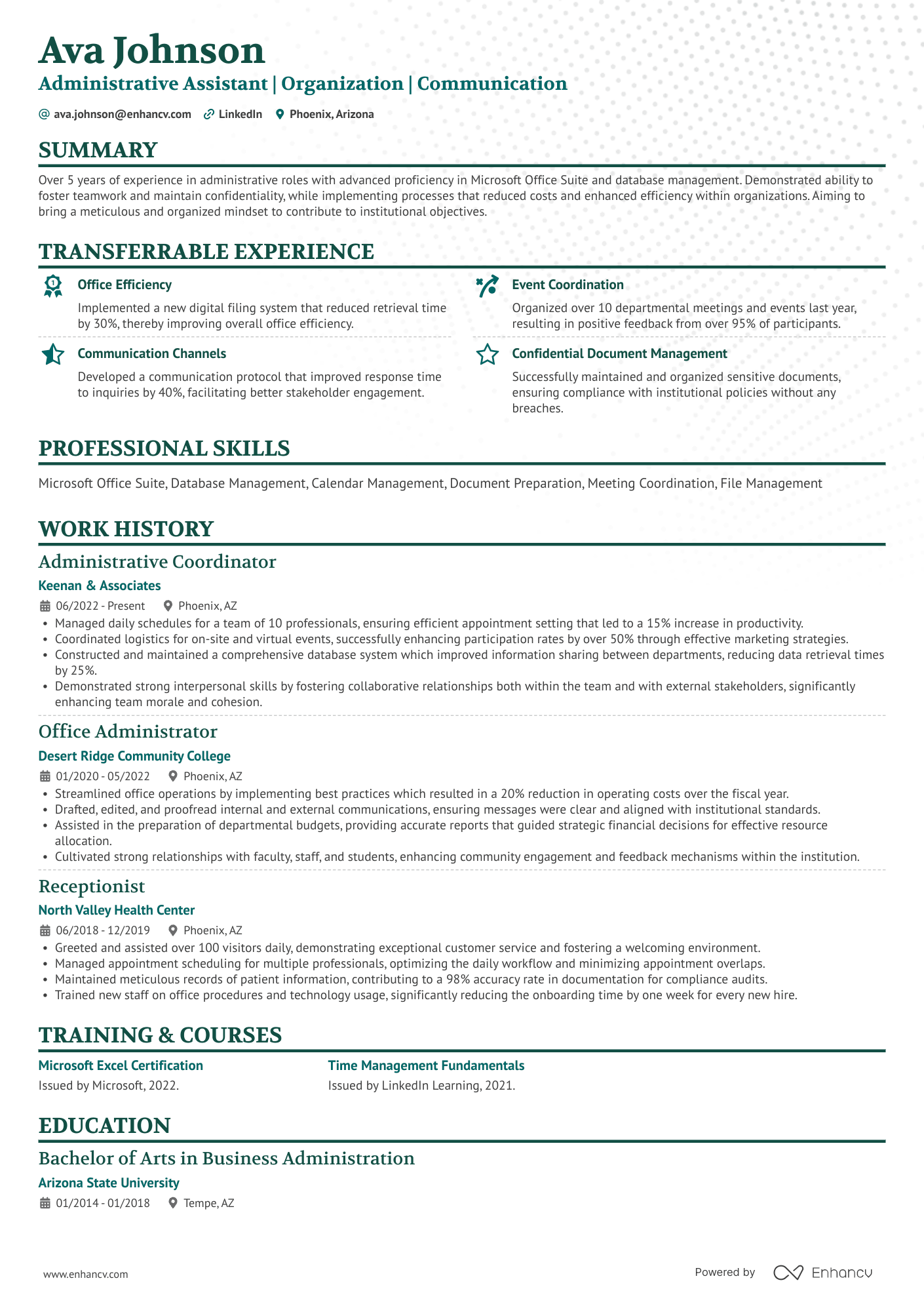 Administrative Assistant | Organization | Communication resume example