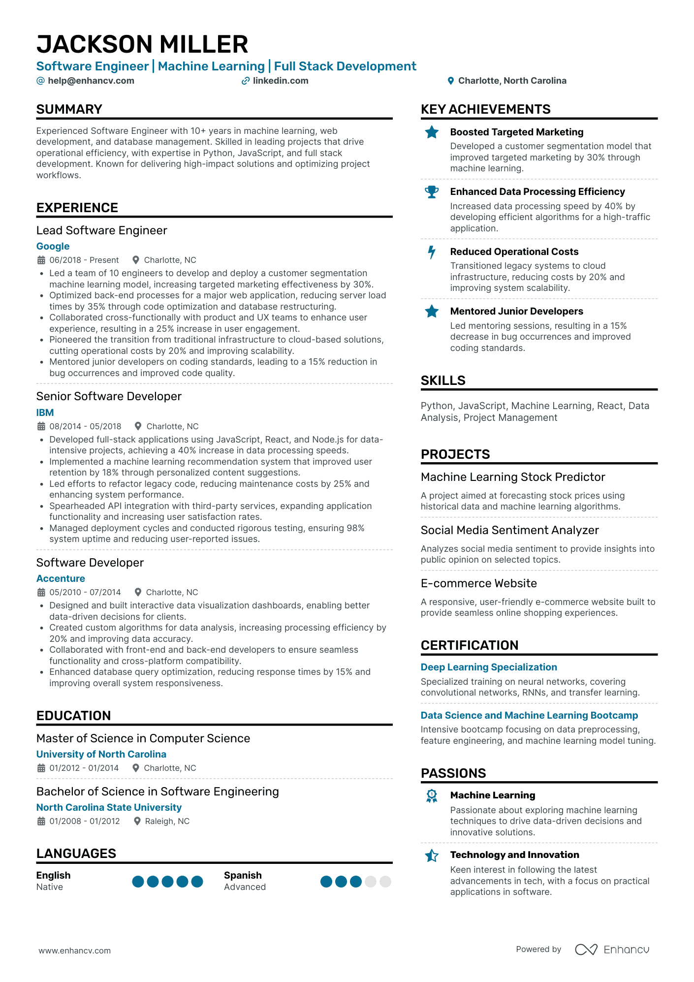 Software Engineer | Machine Learning | Full Stack Development resume example