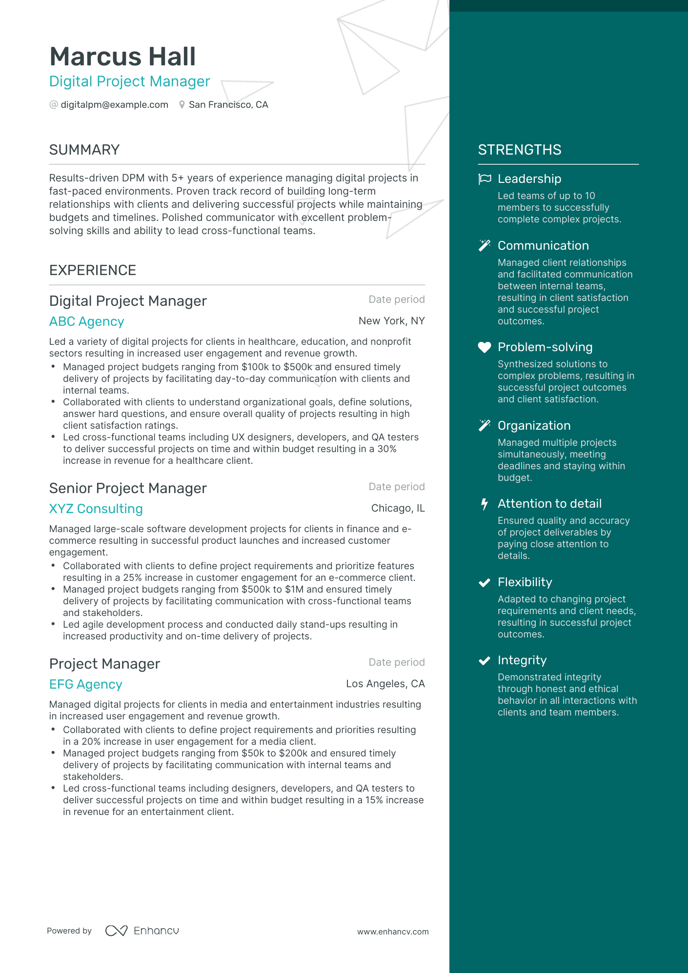 project manager resume highlights Digital Project Manager Resume Example