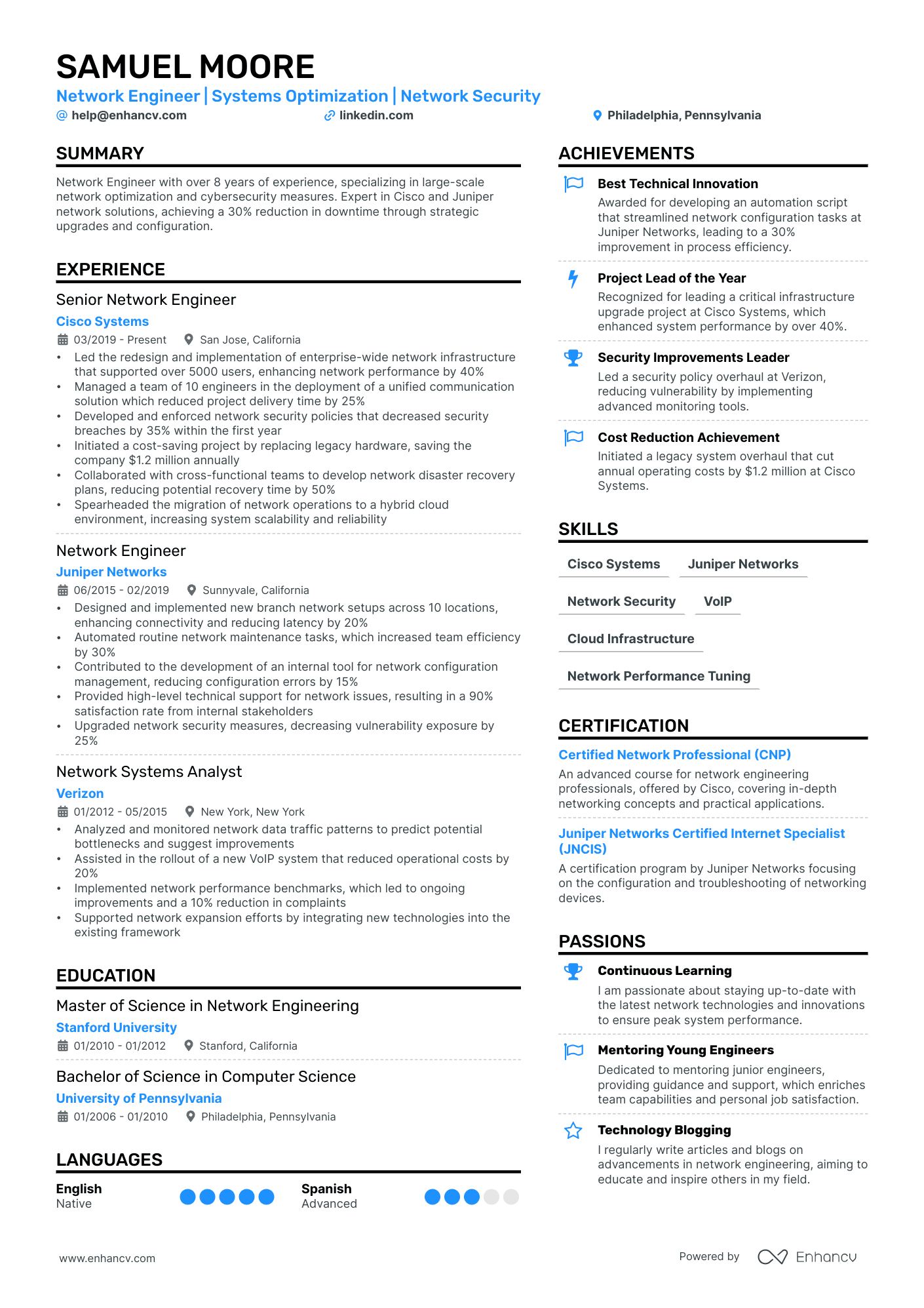 Network Engineer | Systems Optimization | Network Security resume example