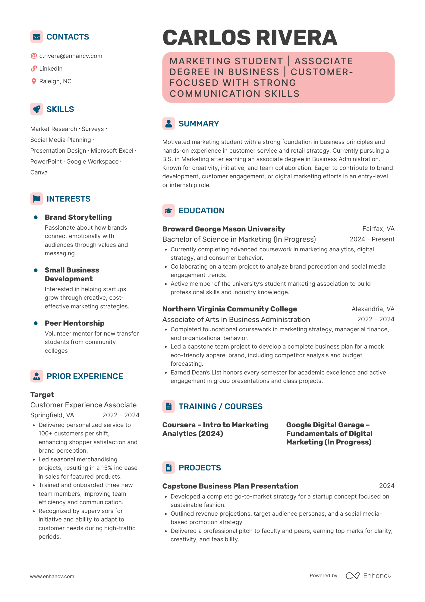 MARKETING STUDENT | ASSOCIATE DEGREE IN BUSINESS | CUSTOMER FOCUSED WITH STRONG COMMUNICATION SKILLS resume example