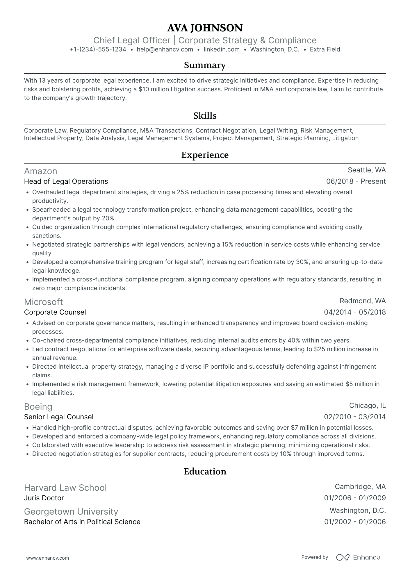 Chief Legal Officer | Corporate Strategy & Compliance resume example